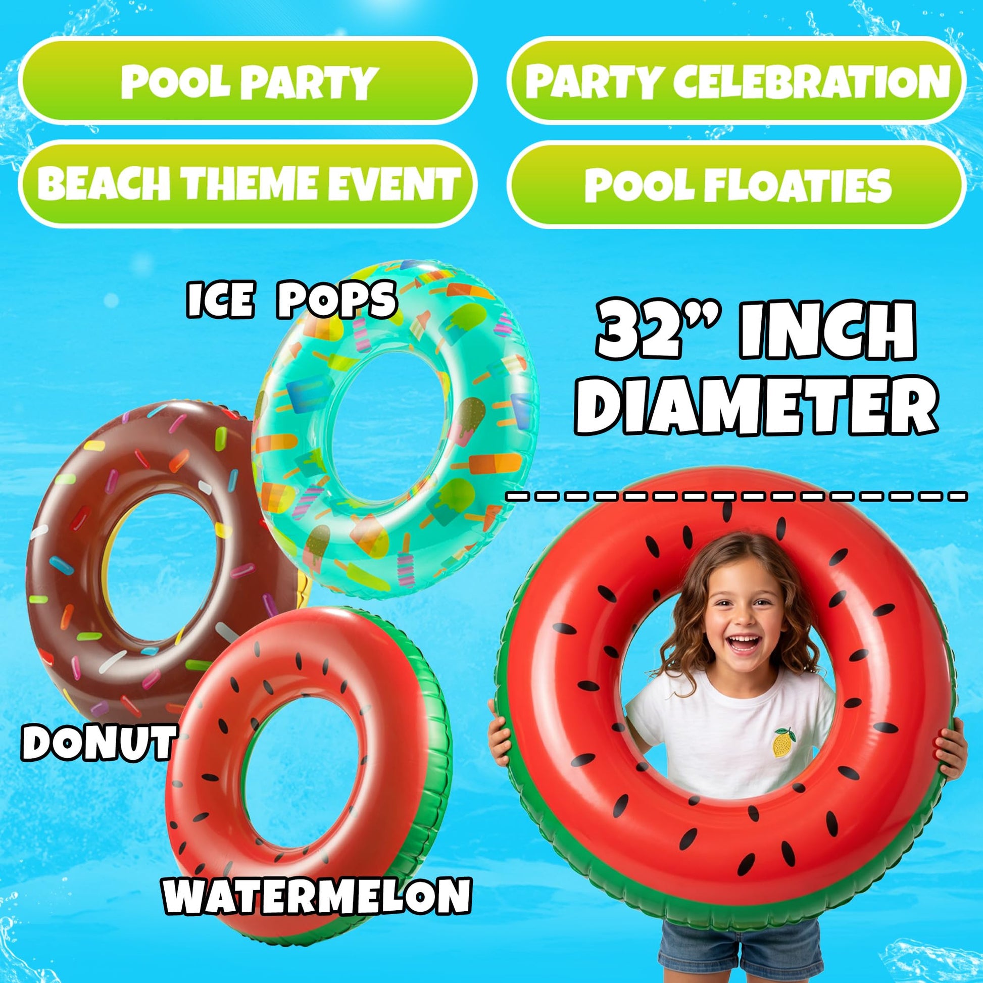 Kids Inflatable Pool Floats (3-Pack) Swim Rings for Pool & Beach Fun