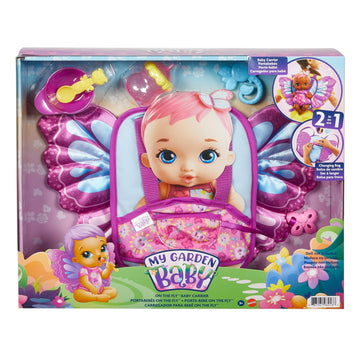 My Garden Baby HBH45 On The Fly 2-in-1 Baby Doll Carrier and Changing Bag (27-cm / 15.75-in) with 5 Accessories, Makes a for Kids Ages 3Y+, Multicolor