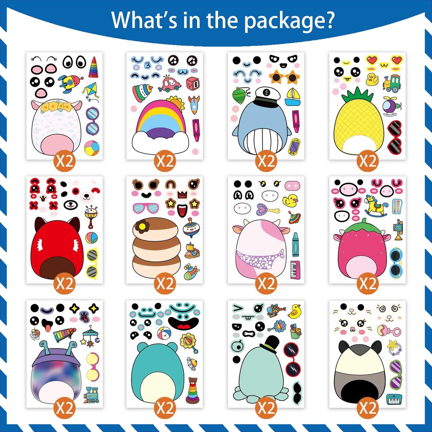 YSYKJYXGS 24 Sheets Cute Anime Make a Face Stickers,Birthday Supplies,Birthday Party Favor Supplies Craft