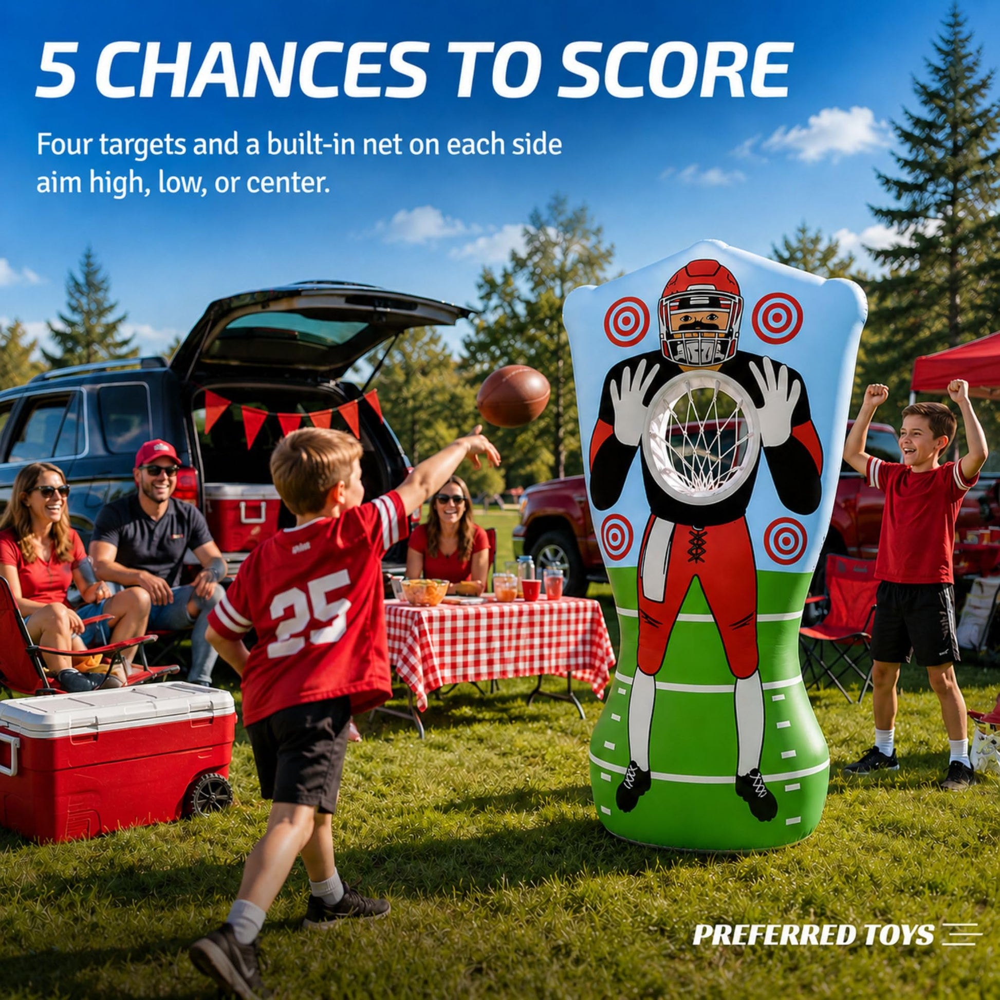 Preferred Toys 65 Inch Inflatable Football Target Toss for Kids, Red/Blue