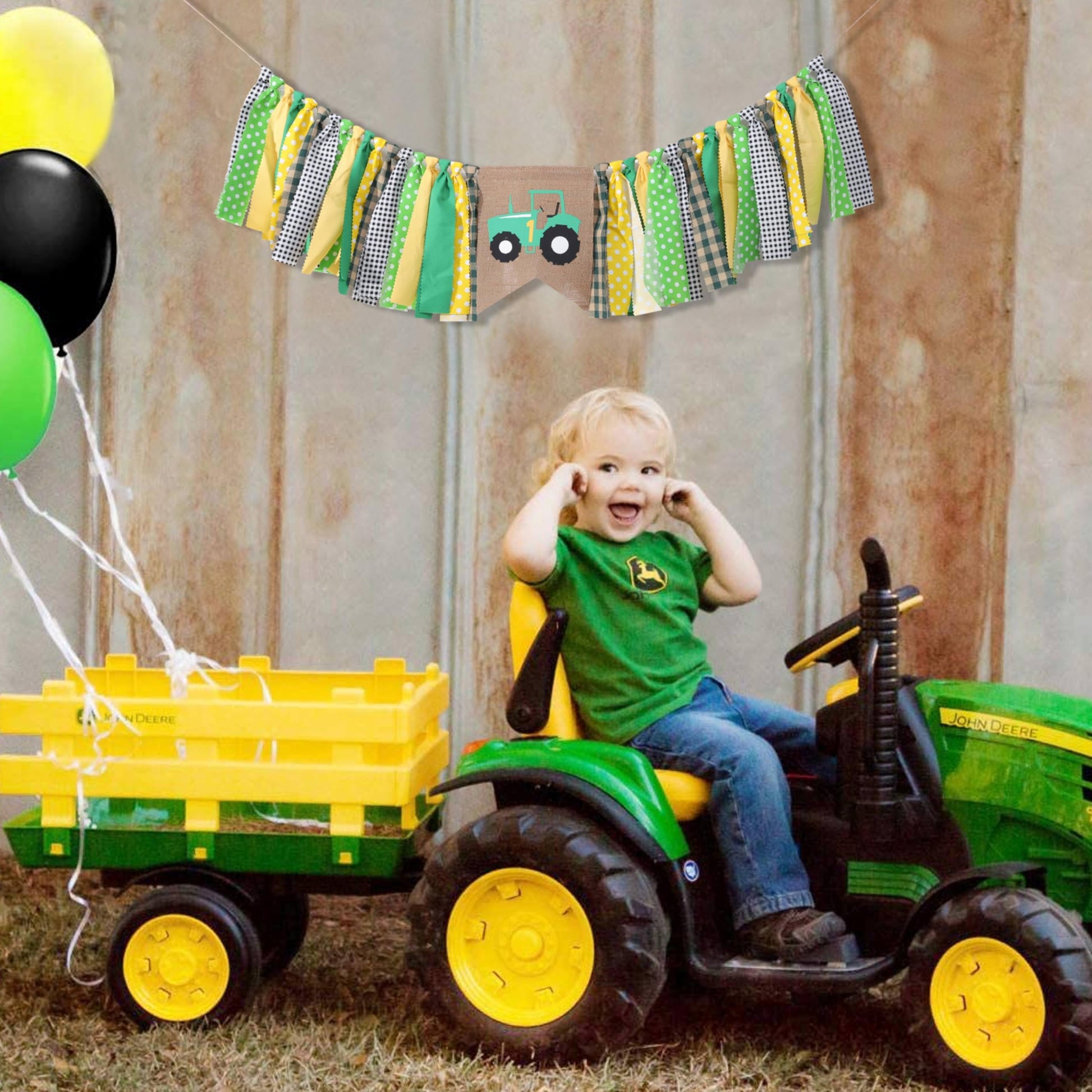 Farm High Chair Banner - Green Tractor 1st Birthday Party Decoration