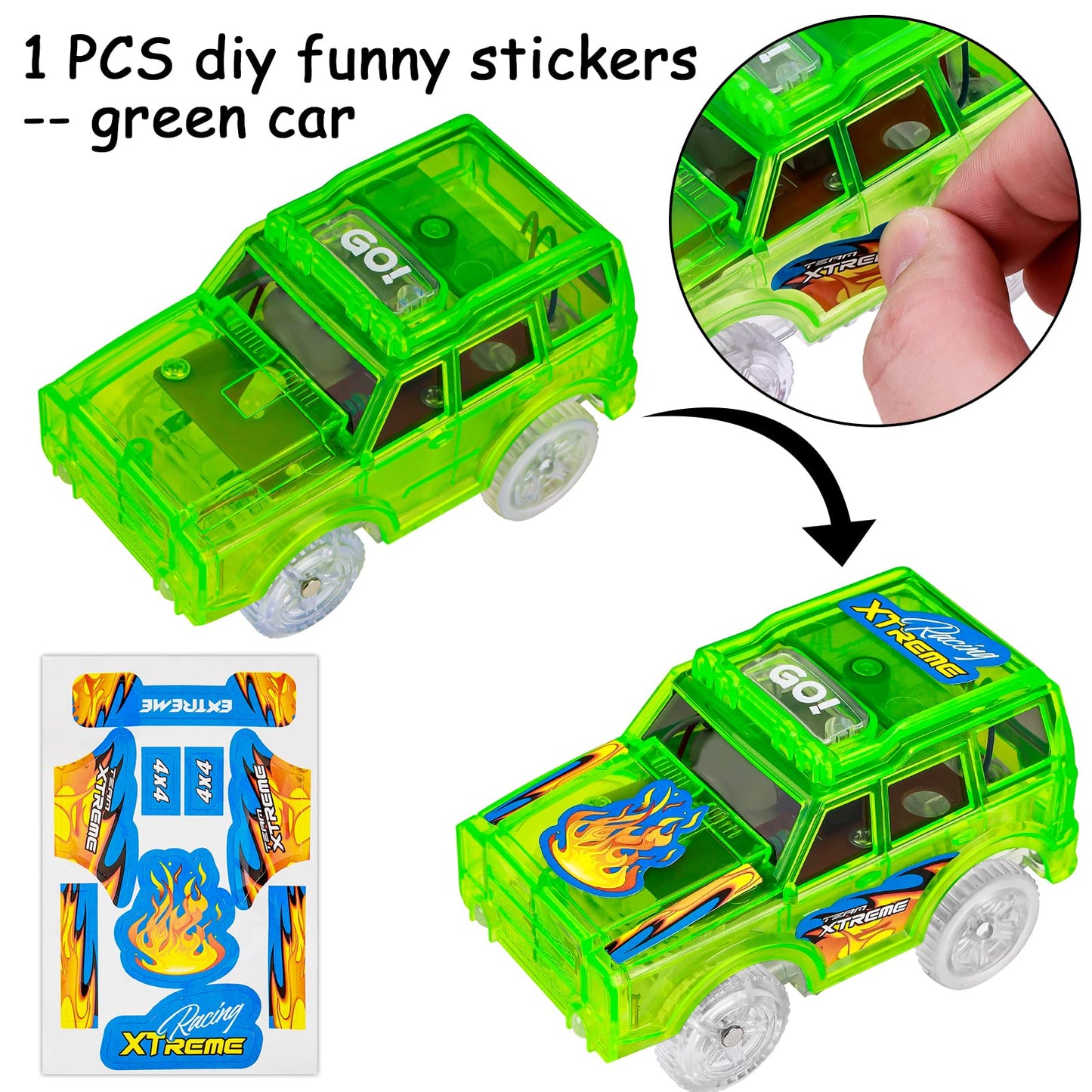 FancyWhoop Tracks Cars Replacement Only - Light Up Magic Cars for Tracks Compatible with Glow in The Dark Toy Cars with 5 LED Flashing Lights for Most