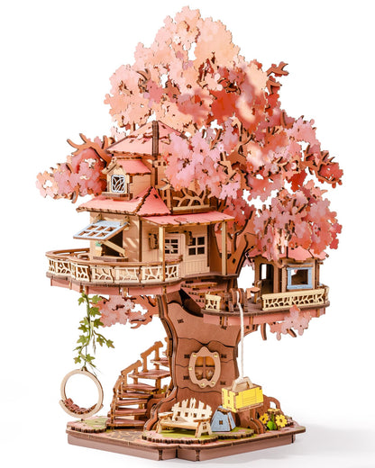 ROBOTIME DIY Miniature House Kits for Adults, 3D Wooden Puzzles for Teenager, Japanese Cherry Blossom Tree Sakura Bonsai Plants for Birthday Gifts