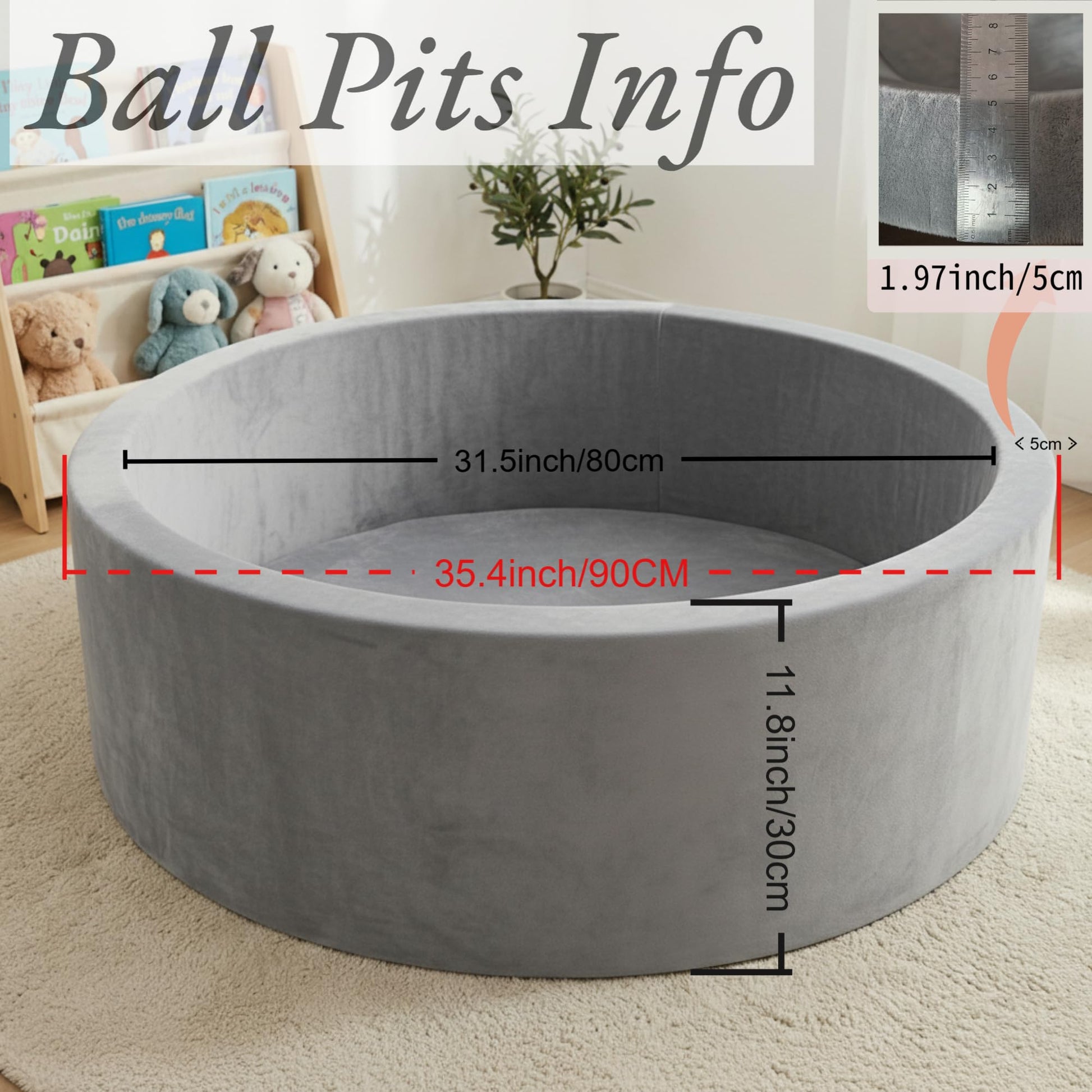 Baby Foam Ball Pit, 35.4"x 11.8" Ball Pits for Toddlers,Grey