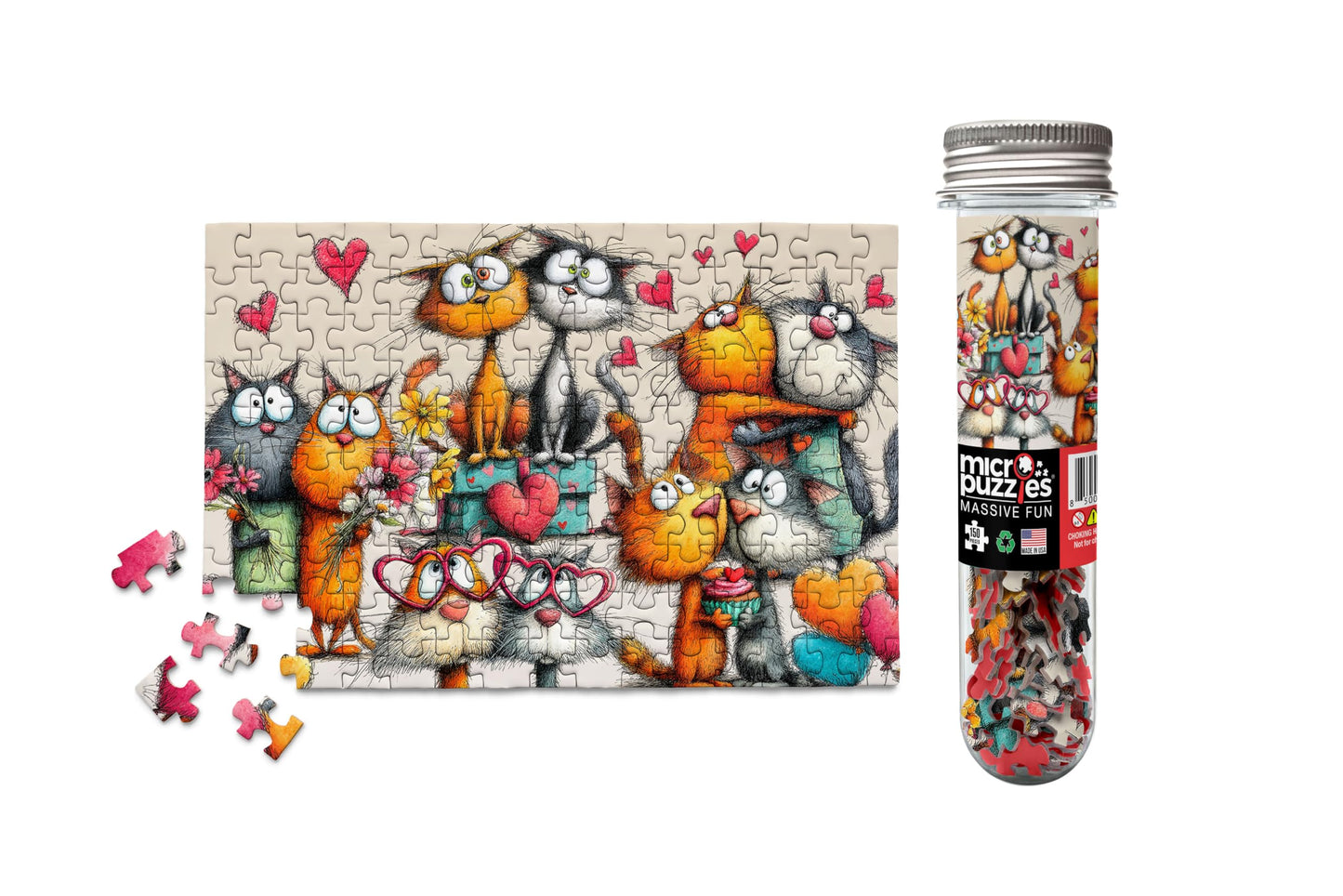 Micro Puzzles Loveable Cats Mini Jigsaw Puzzle for Adults - 150 Piece Small Pocket Puzzle 4x6 Inches, Cute Travel Puzzle, Unique Gift Idea - Made in