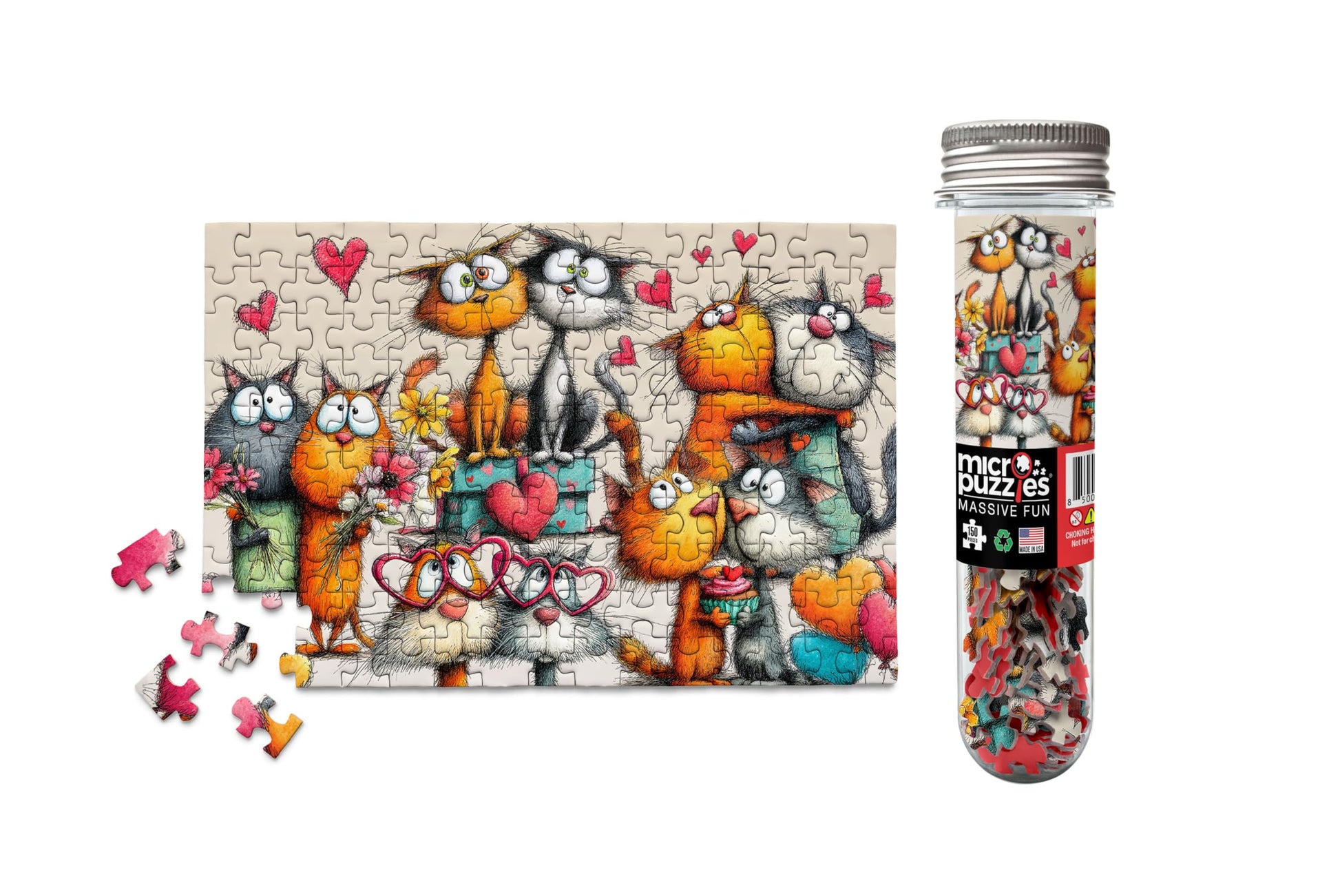 Micro Puzzles Loveable Cats Mini Jigsaw Puzzle for Adults - 150 Piece Small Pocket Puzzle 4x6 Inches, Cute Travel Puzzle, Unique Gift Idea - Made in