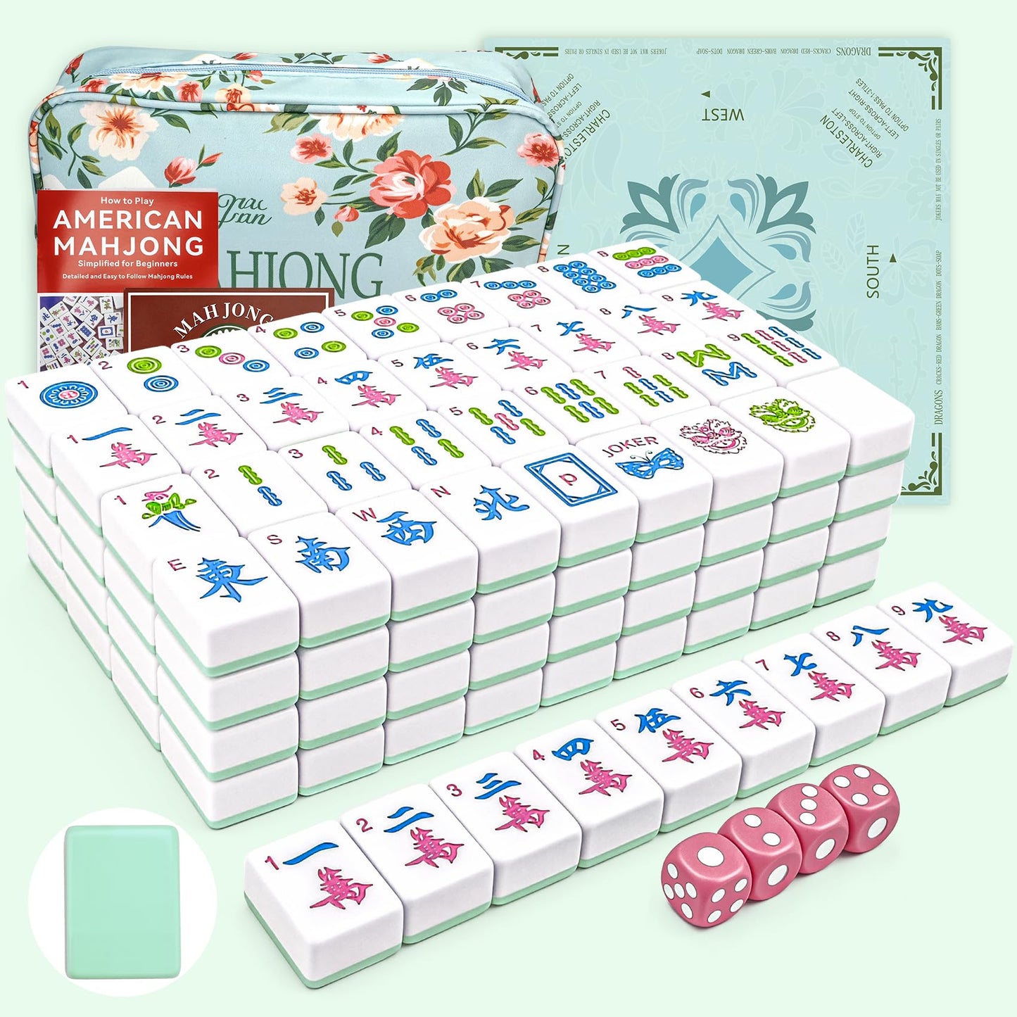 Gartu American Mahjong Tile Set, 166 Tiles (1.2”), Mahjong Tile Set with Carrying Bag, Dice, Mat, Cute Mini Tiles, Portable Travel Complete Game Set