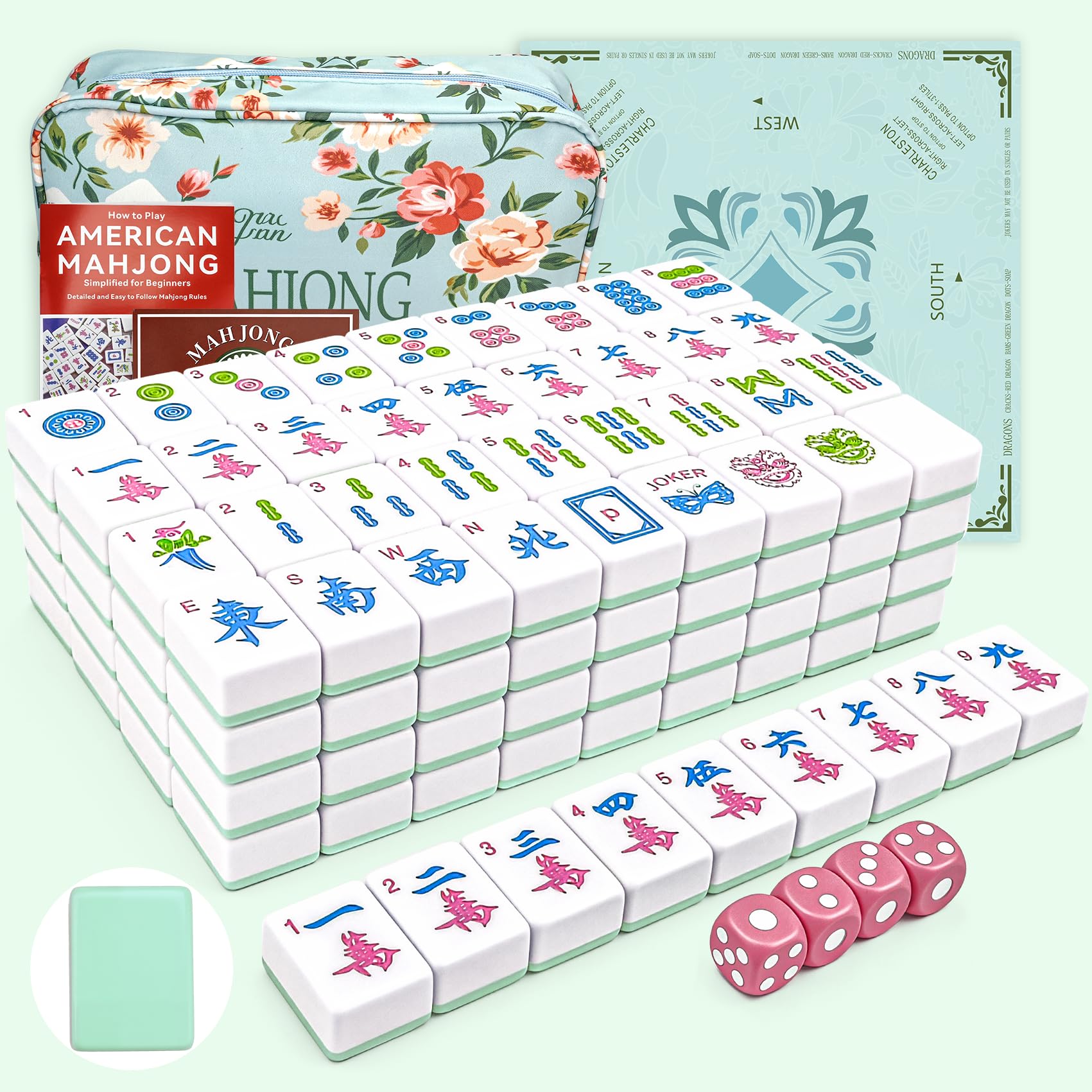 Gartu American Mahjong Tile Set, 166 Tiles (1.2”), Mahjong Tile Set with Carrying Bag, Dice, Mat, Cute Mini Tiles, Portable Travel Complete Game Set