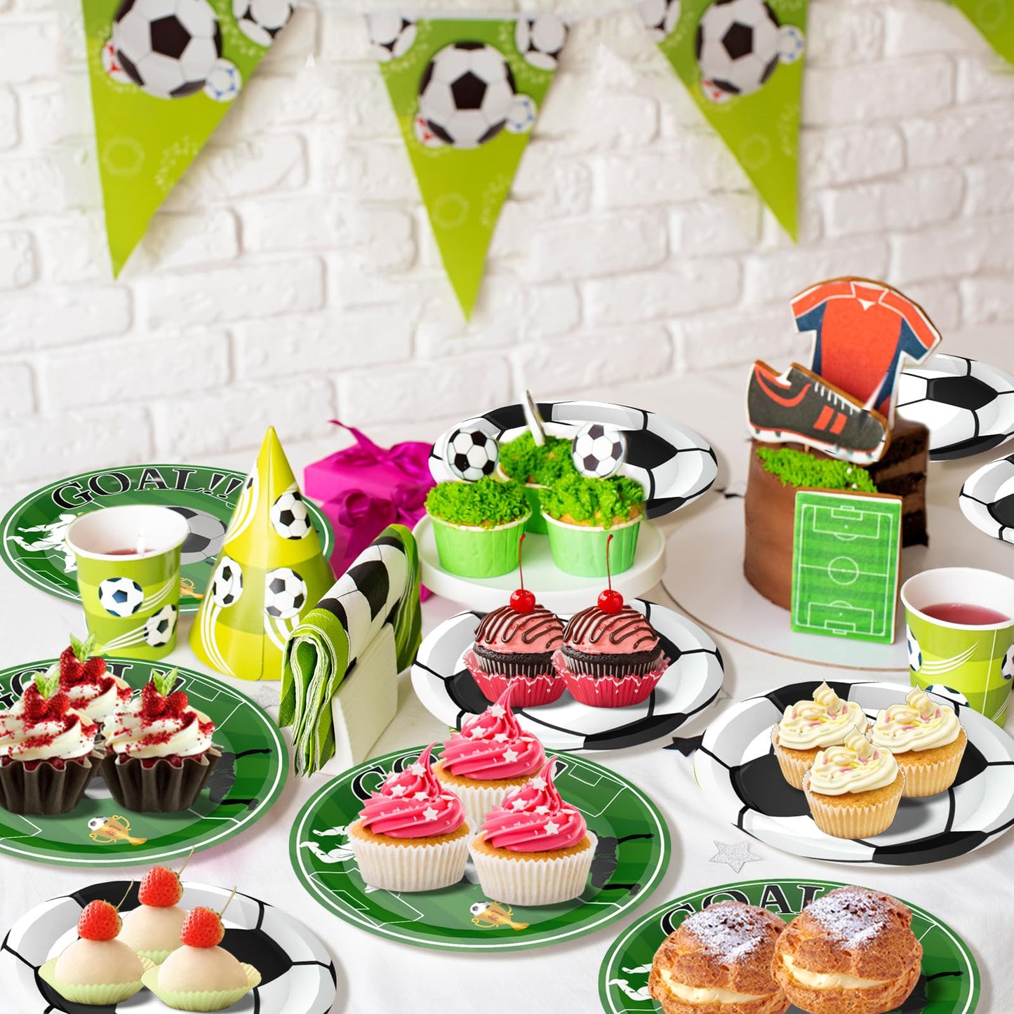 96 Pcs Soccer Plates and Napkins Set Birthday Party Decorations Tableware for Soccer Theme Birthday Party Decorations, Serve 24