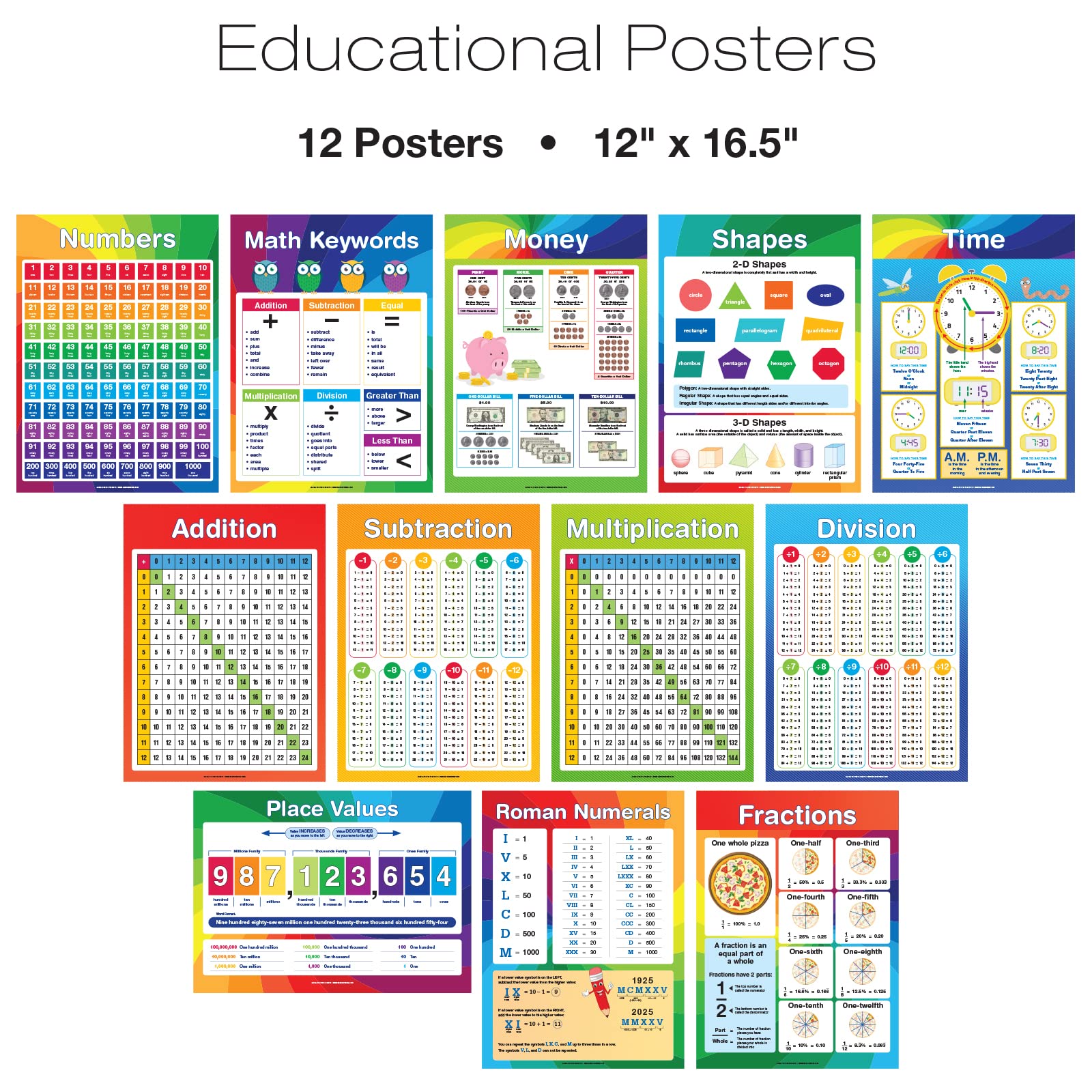 Excello Global Educational Math Kit - 315 Piece Set Includes Educational Posters, Flash Cards, Math Cubes, flip Chart, and Sliding fact Finders