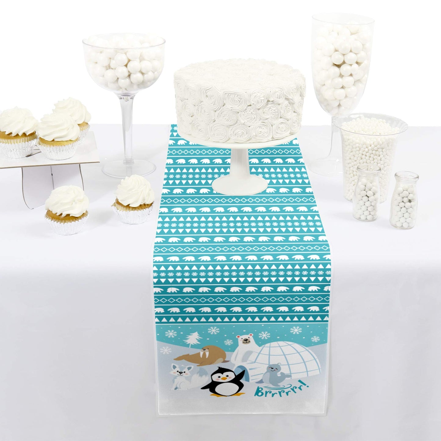 Big Dot of Happiness Arctic Polar Animals - Petite Winter Baby Shower or Birthday Party Paper Table Runner - 12 x 60 inches