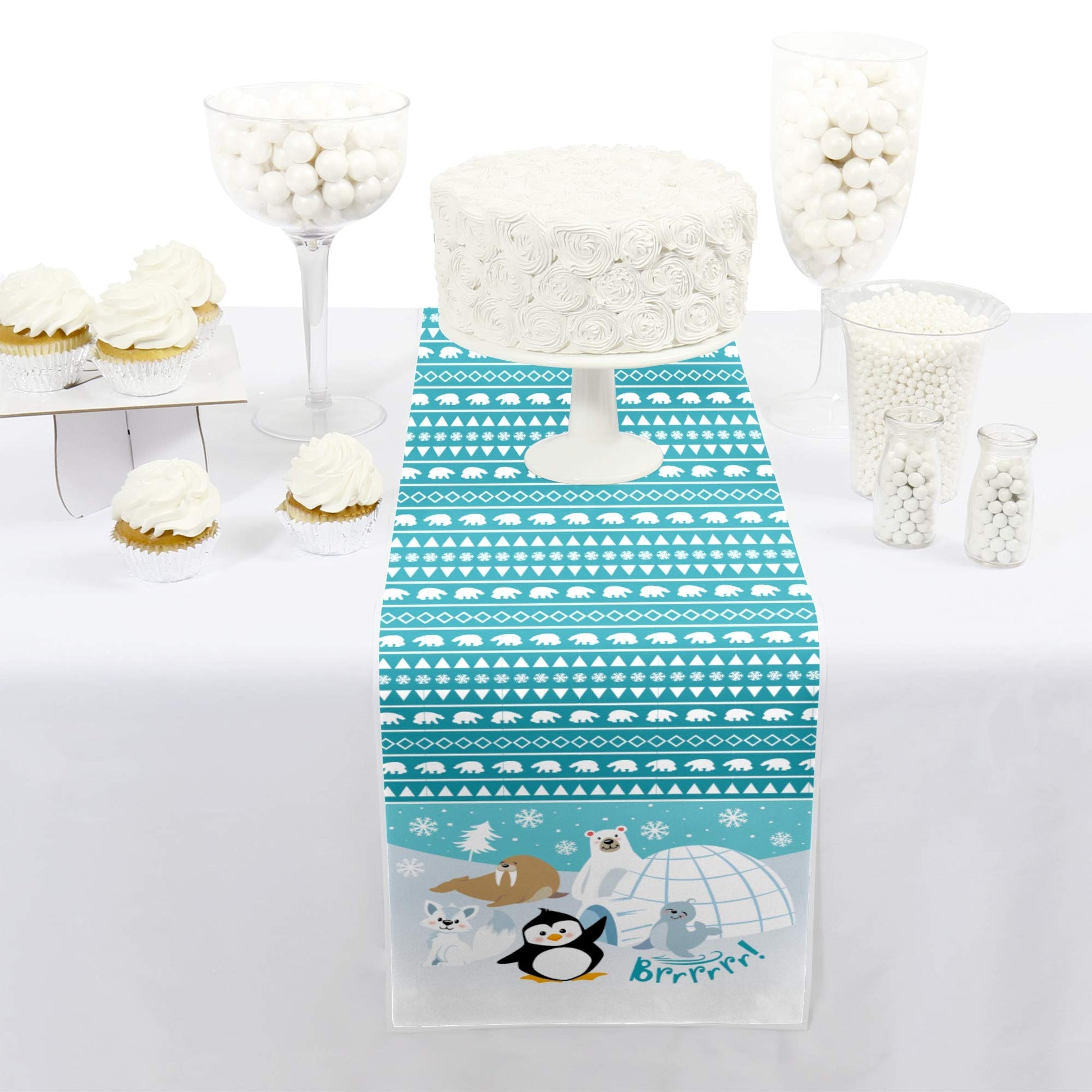 Big Dot of Happiness Arctic Polar Animals - Petite Winter Baby Shower or Birthday Party Paper Table Runner - 12 x 60 inches