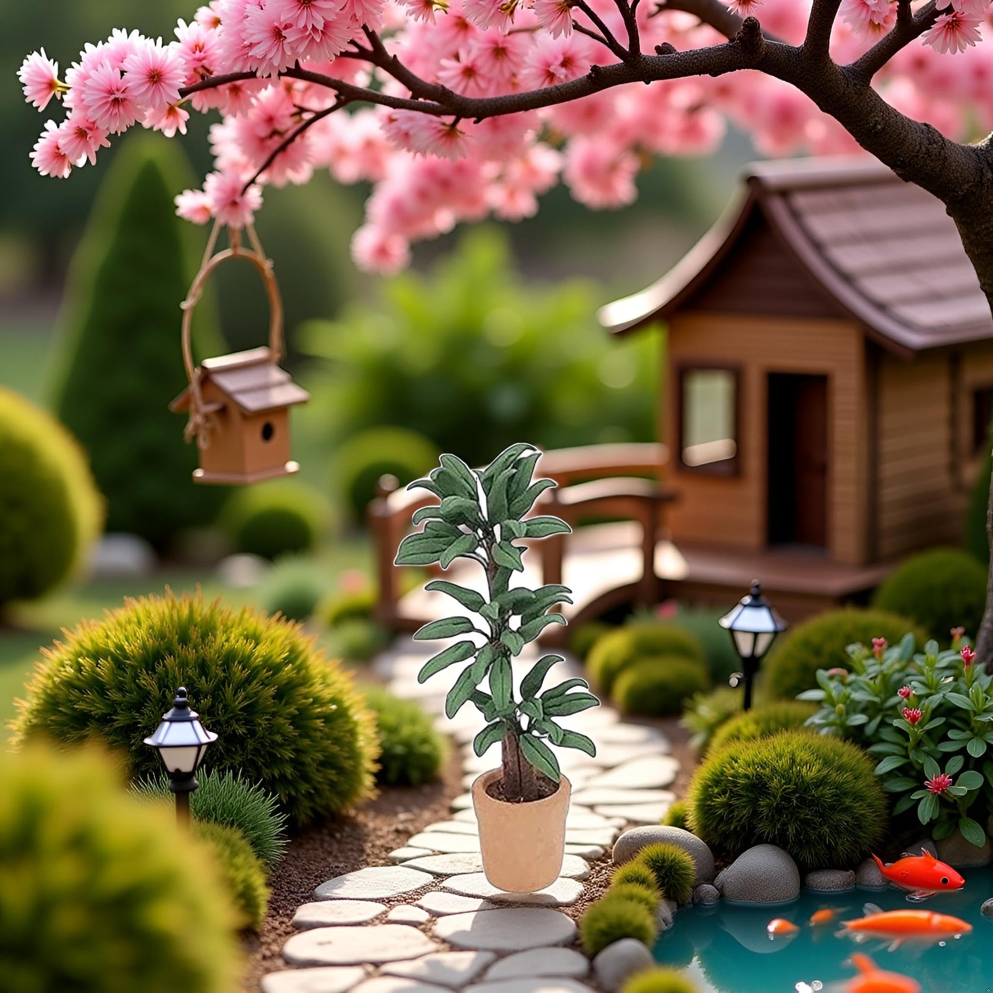 Green Cute Dollhouse Flower Bonsai 1:12 Mini Dollhouse Miniature Green Plant in Pot Micro Landscape DIY Craft Garden