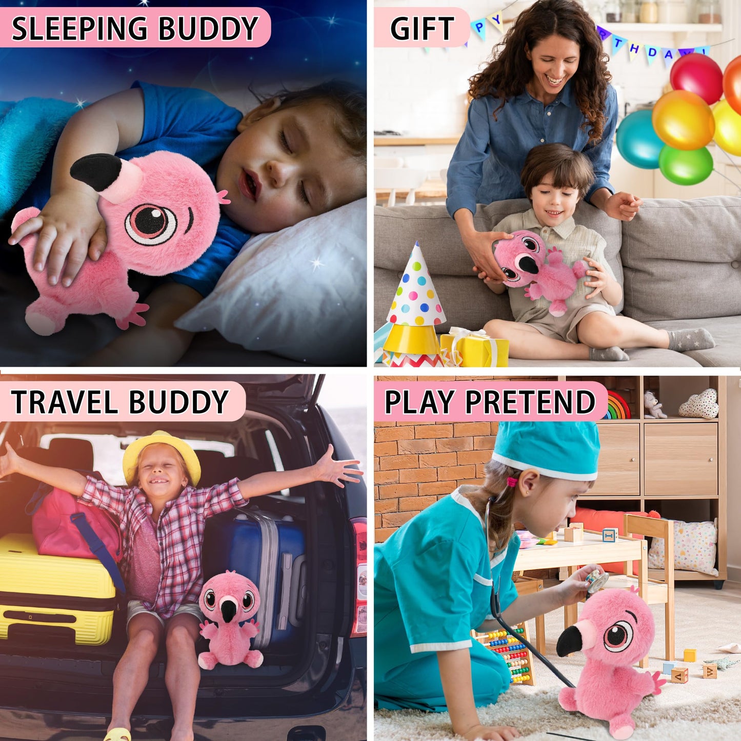 DolliBu Flamingo Plush - Fuzzy Stuffed Animal Flamingo, Cute Realistic Stuffed Animal Toy for Boys and Girls, Adorable Plush Gift for Baby, Kids