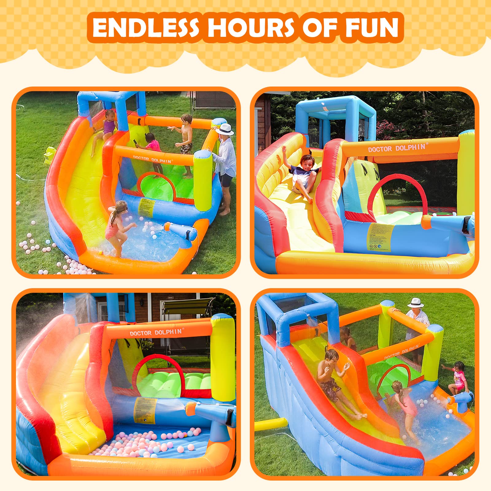 Doctor Dolphin Bounce House for Kids, Inflatable Water Slide, Indoor Bouncy House with Waterslide, Kids Bouncy Castle with Slide, Jump House Water