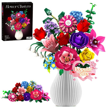 Rongmeiz Flower Bouquet Building Set, 1020 PCS Botanical Collection Building Block Toy, Rose Flowers Plant Home Decor, Christmas, Valentine's Day