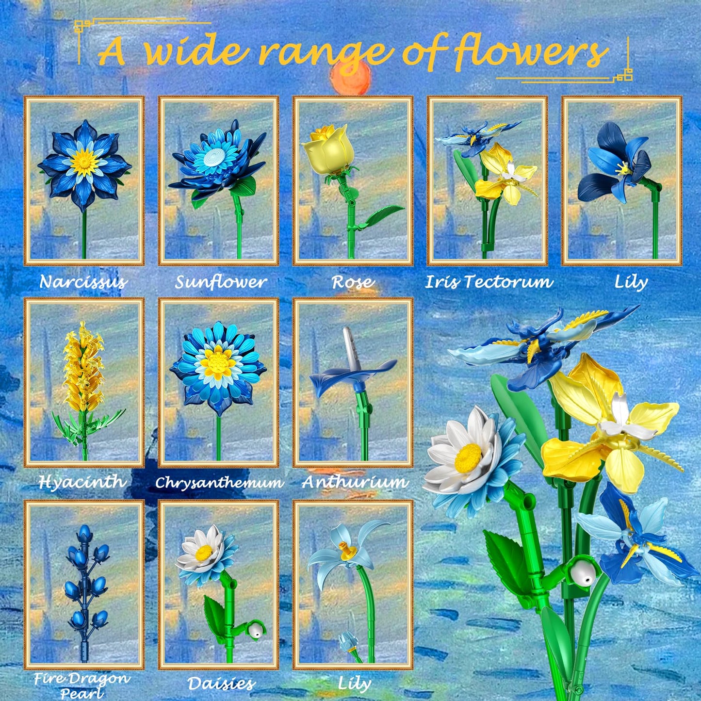 Rongmeiz Flower Bouquet Building Set, Glacia Daisy Flowers Building Block Toy for Home Office Decor, Plant Botanical Collection Toy for Valentines