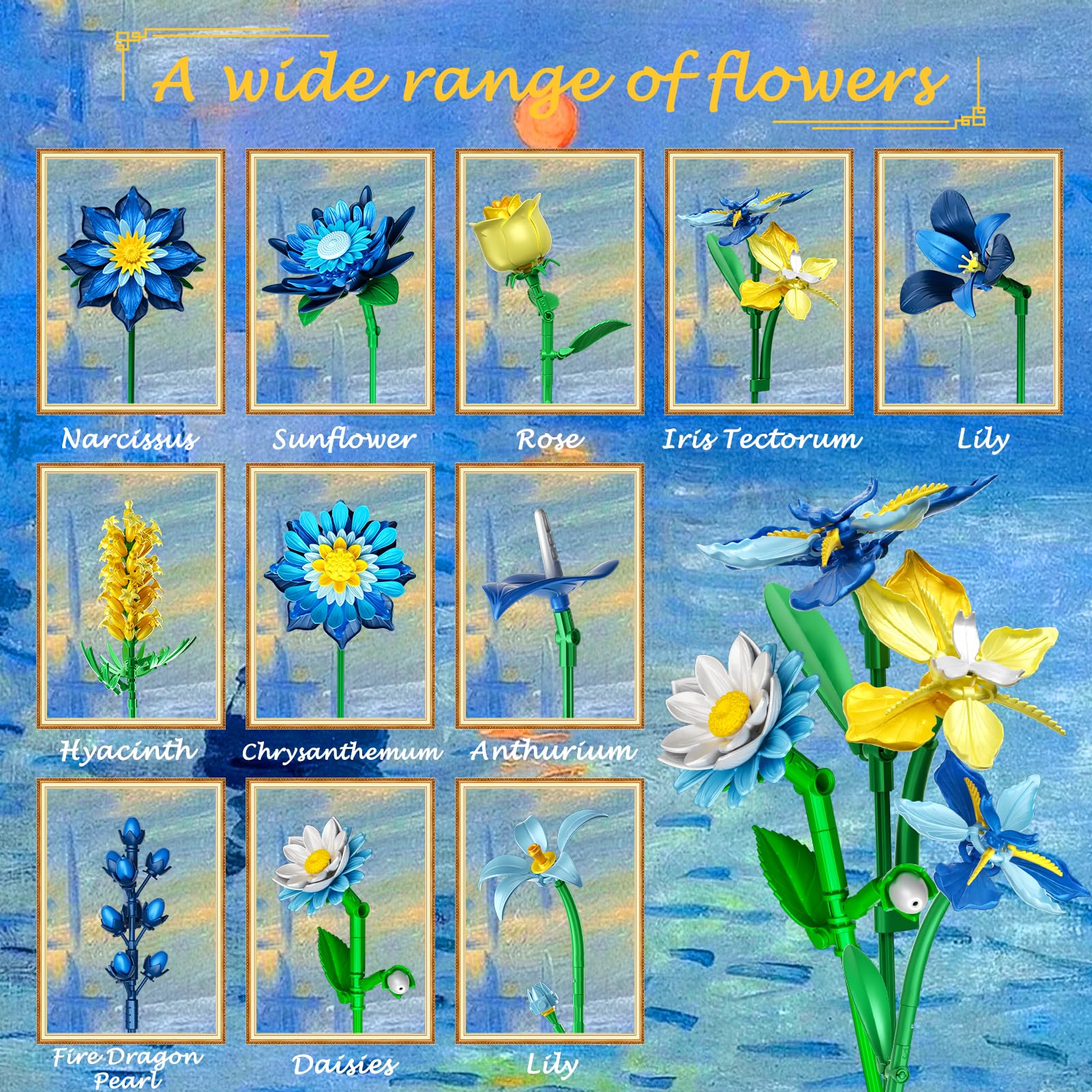 Rongmeiz Flower Bouquet Building Set, Glacia Daisy Flowers Building Block Toy for Home Office Decor, Plant Botanical Collection Toy for Valentines