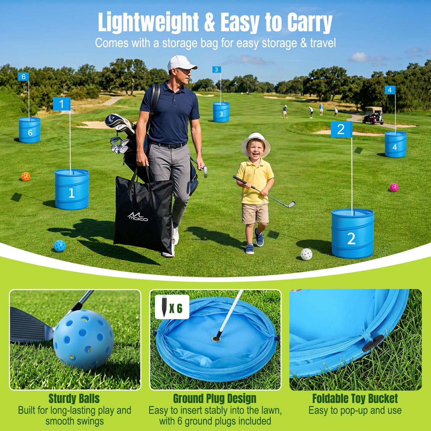 MoKo Backyard Golf Game, Portable Battle Golf Set with 6 Buckets,No Clubs