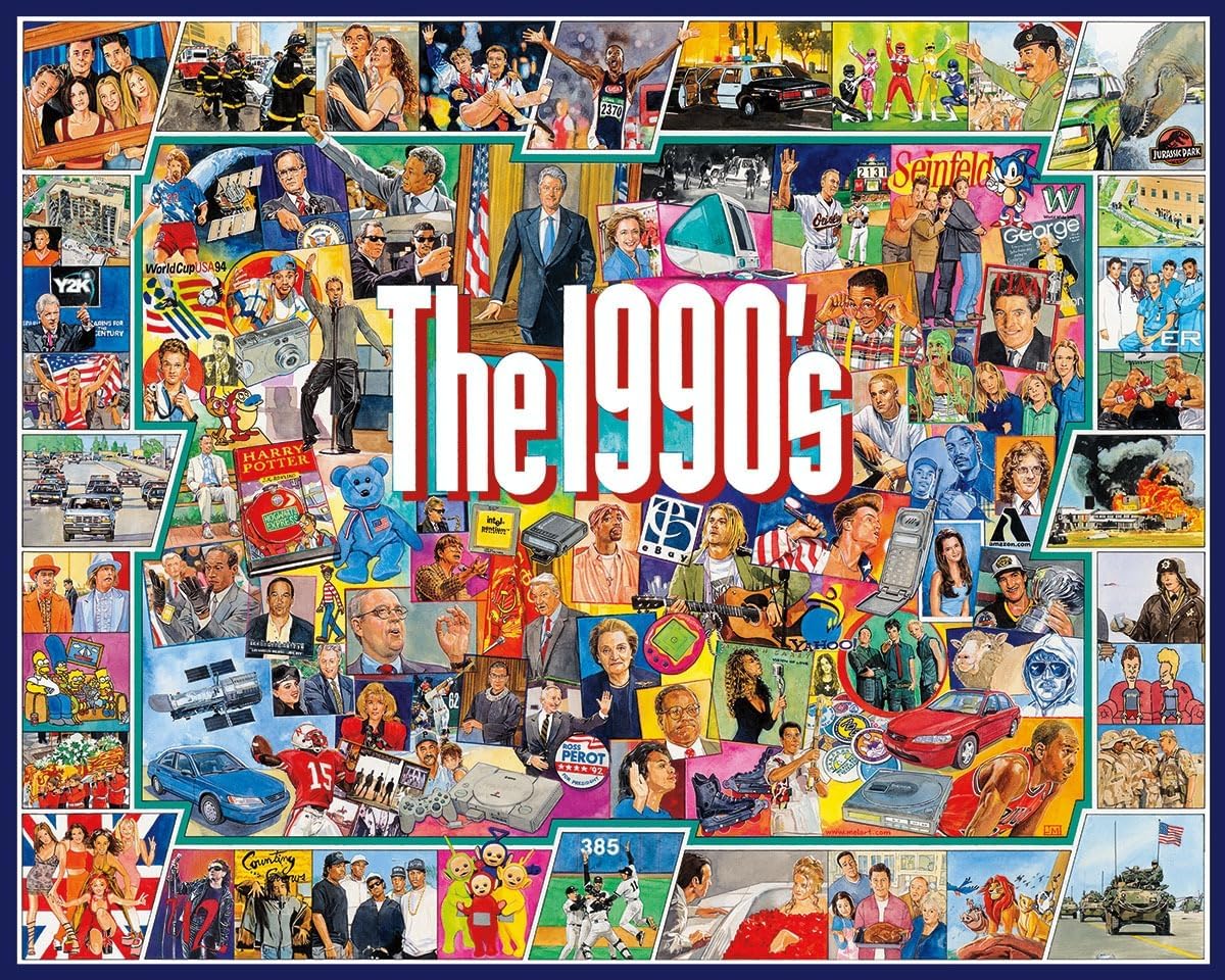 White Mountain 1000 Piece Jigsaw Puzzle Nostalgic Vintage Collage, 1990s