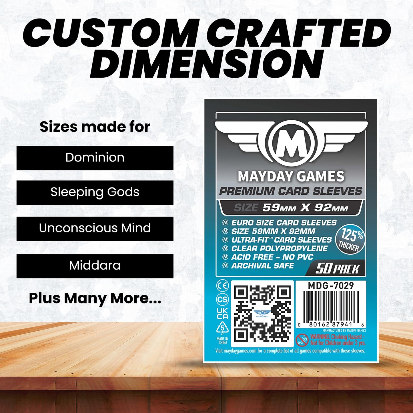 Mayday Games Premium Card Sleeves 59x92mm - 90 Micron Thick Clear Card Sleeves, Perfect Fit Standard European Size, 50 Per Pack - MDG-7029