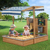 Kids Large Wooden SandBoxes with Roof, Pipleo Outdoor Sand Box Play w/Canopy for Backyard Garden Beach, Sand Pit for Beach Patio Outdoor, [Adjustable