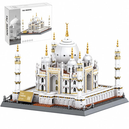 LQPFBSM Taj Mahal Building Block Set 1113 Pieces Large World Wonder Architecture Model India Landmark Souvenir with Golden Finials & Nameplate Gift