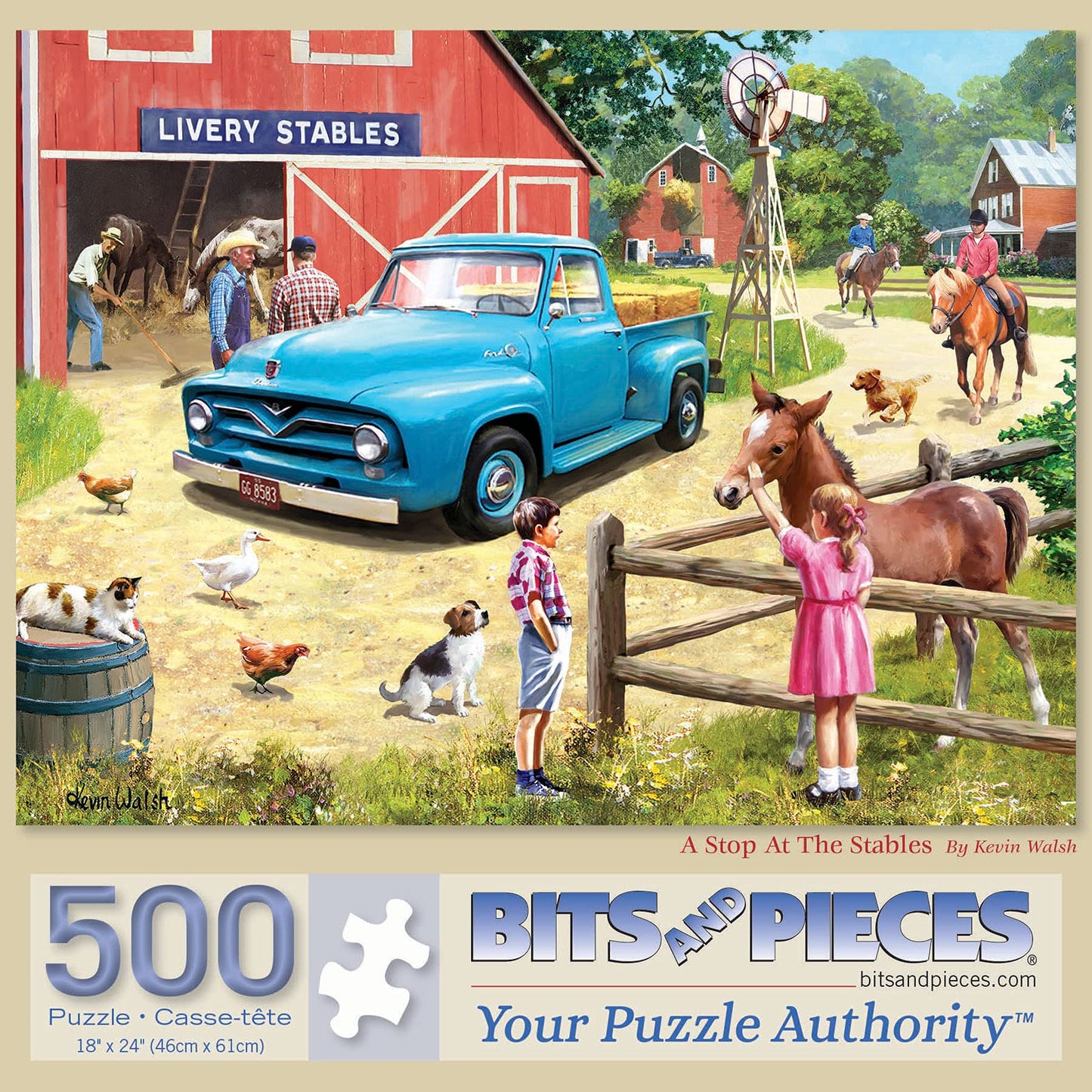Bits and Pieces - 500 Piece Jigsaw Puzzle for Adults 18" x 24" - A Stop at the Stables - 500 pc Spring Farm Horse Ranch Animal Stables Jigsaw by