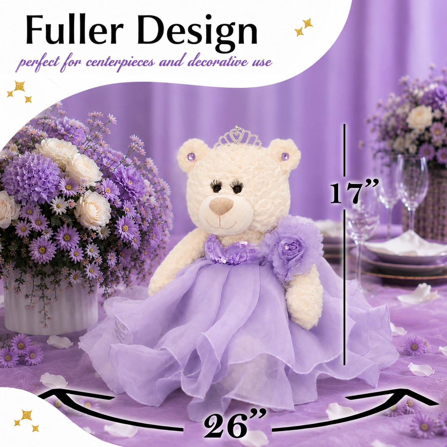 Kinnex Collections by Amanda 20" Quince Anos Quinceanera Last Doll Teddy Bear with Dress (Centerpiece) B16831-6 (Gold)