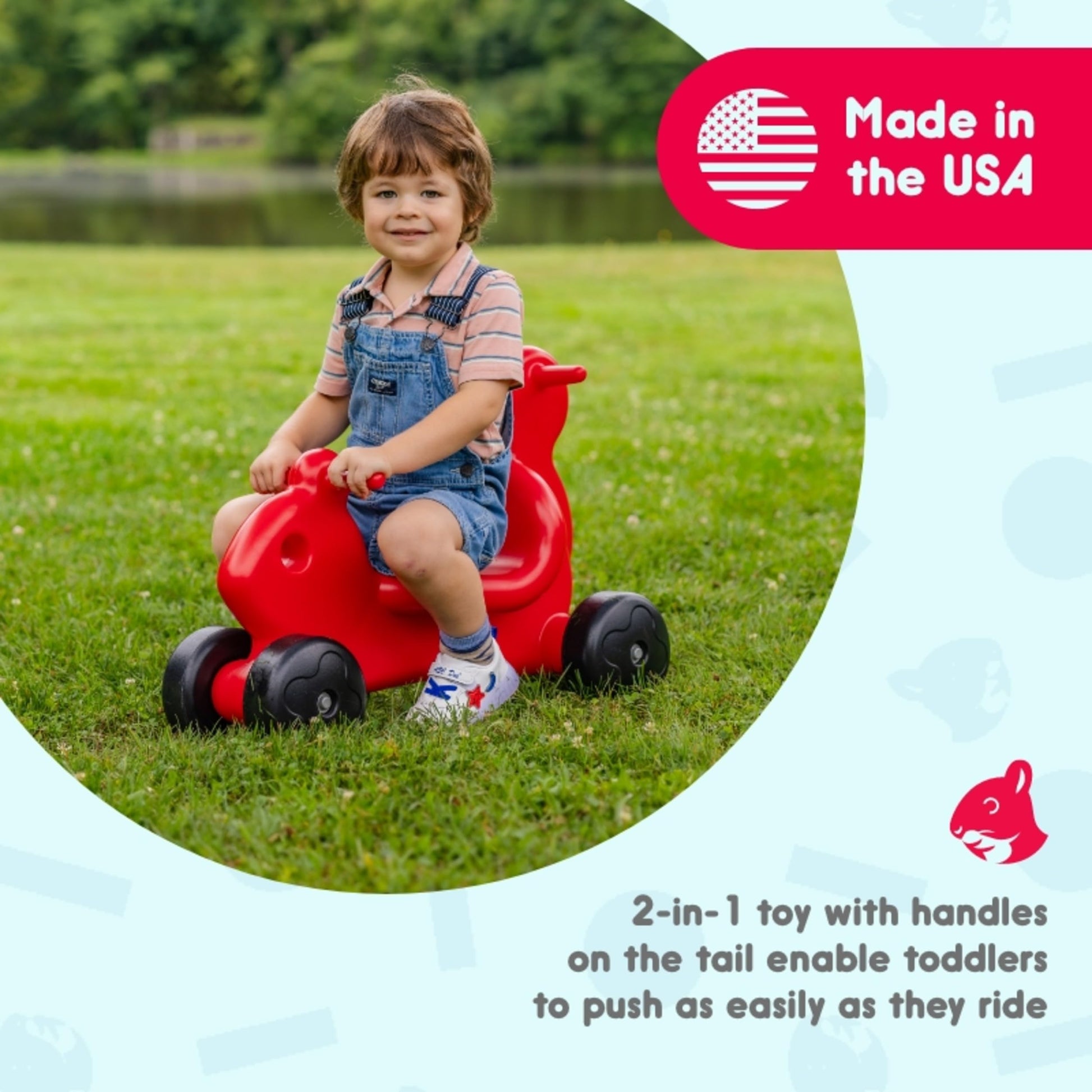 Careplay 2-in-1 Squirrel Push & Ride-on Toy, Indoor & Outdoor Use, Low Profile Seat, Recommended for Children up to 50lbs, Durable Construction, Made