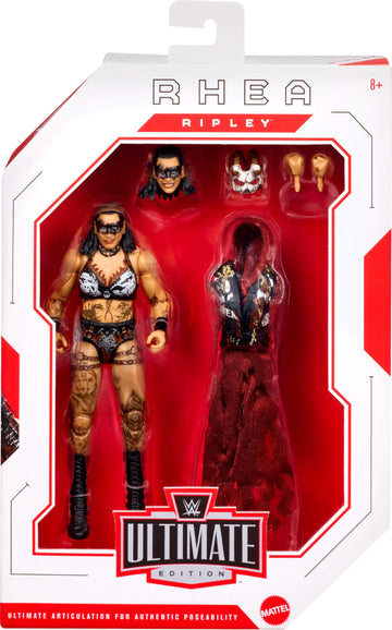 Mattel WWE Ultimate Edition Action Figure & Accessories Set, Rhea Ripley 6-inch Collectible with Swappable Heads & Hands, 30 Articulation Points