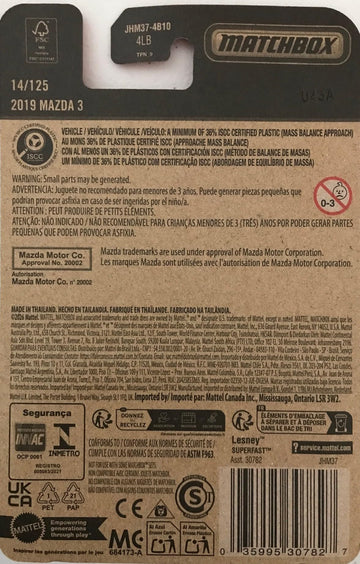 Matchbox 2019 Mazda 3 Hatchback [Black] 14/125-1:64 Scale Diecast Toy Vehicle