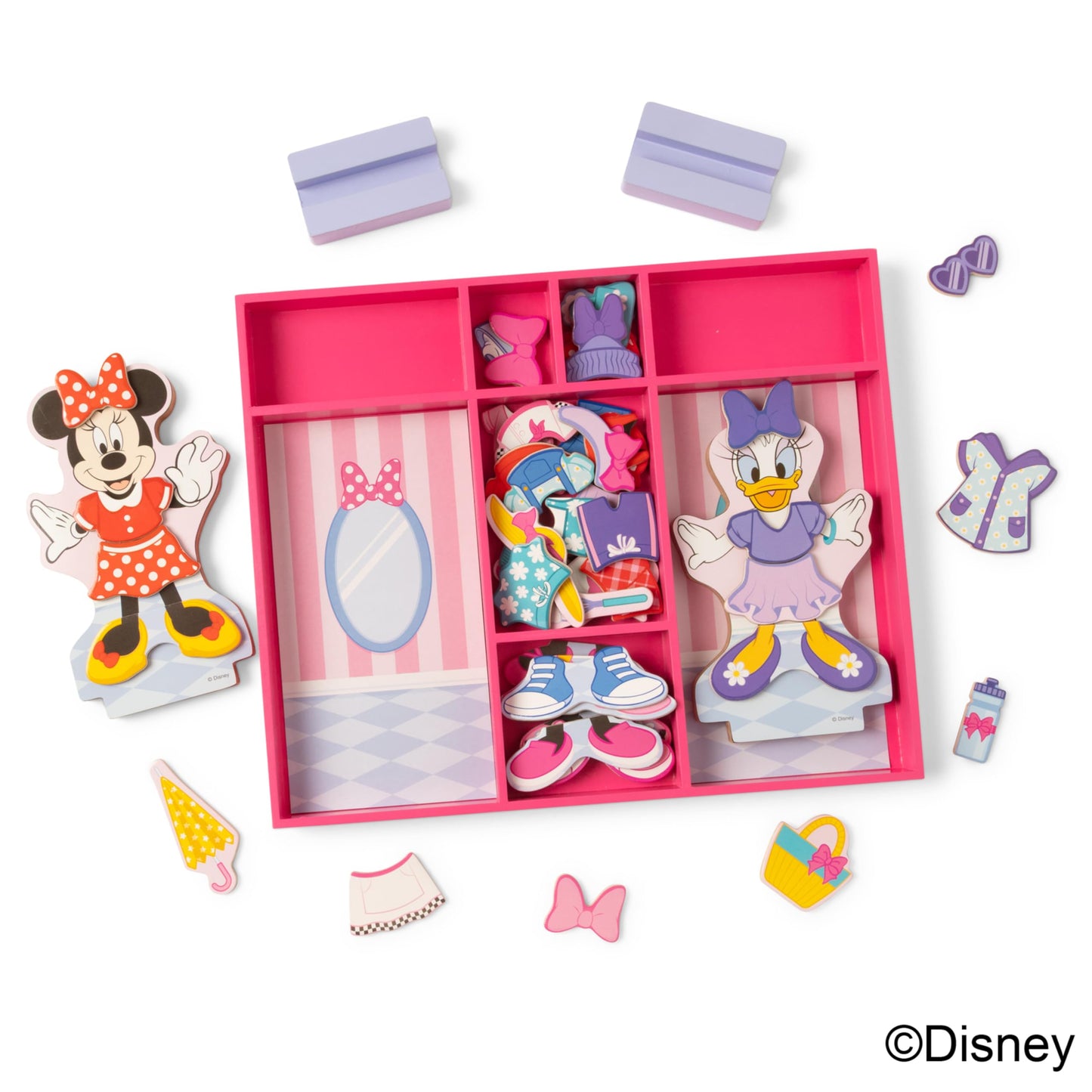 Melissa & Doug Disney Minnie Mouse and Daisy Duck Deluxe Wooden Magnetic Dress-Up; 2 Fashion Dolls with Stands for Pretend Play, 52 Pieces - FSC