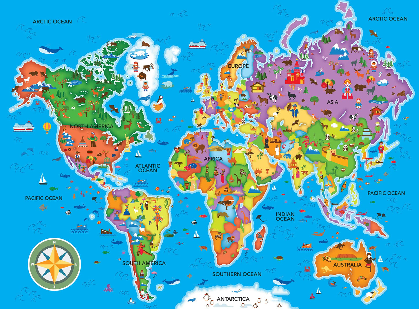 MasterPieces 60 Piece Educational Jigsaw Puzzle for Kids - World Map - 16.5"x12.75"