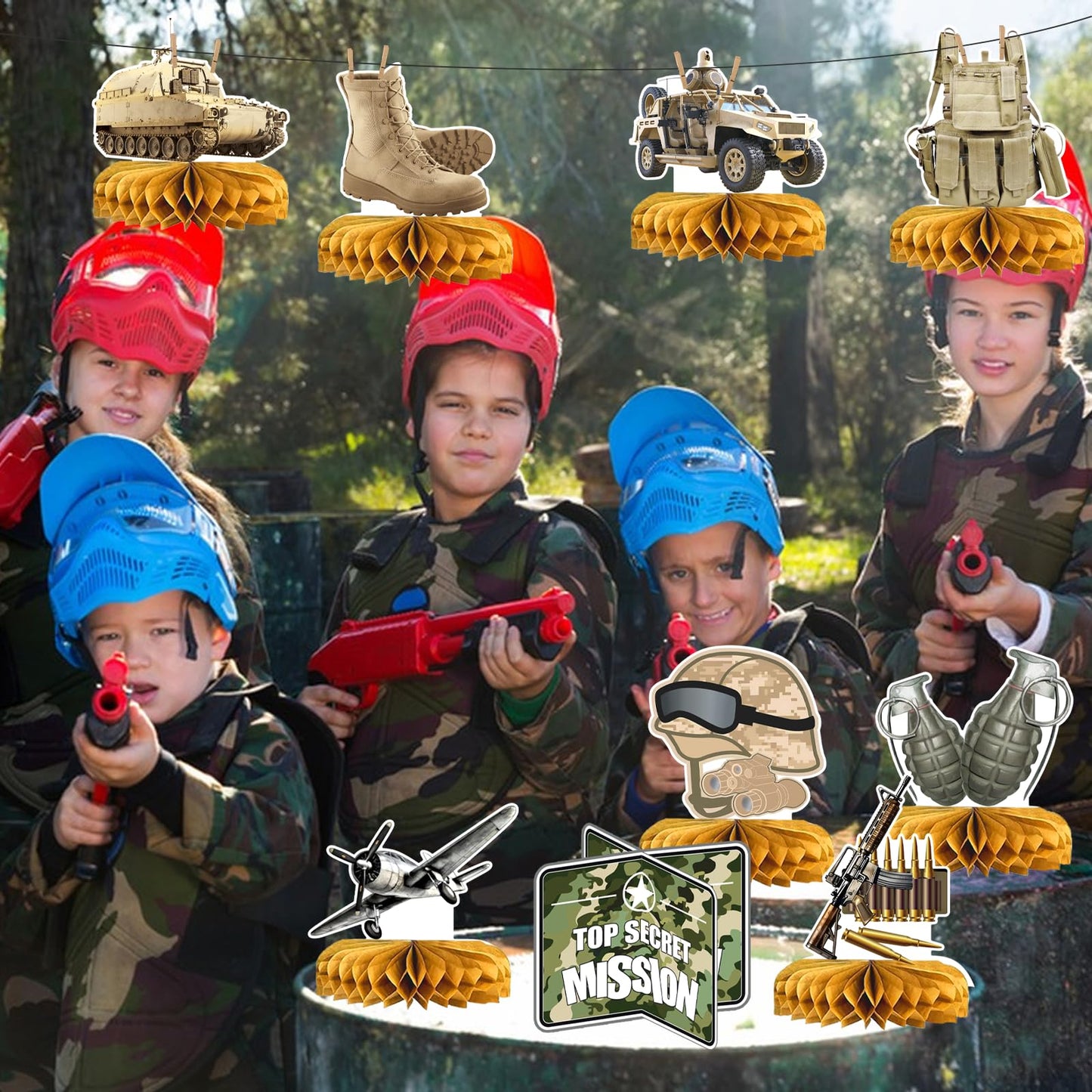 Army Party Decorations Centerpieces, 3D Tank Honeycomb, Military Table Decorations, Army Birthday Party Decorations for Baby Shower Camo Birthday