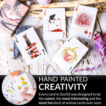 Zoo52 Playful Paws Playing Cards - Beautiful Cat & Dog Deck of Cards with Free Card Game eBook, Hand Illustrated Water Color Poker Cards. Unique Box