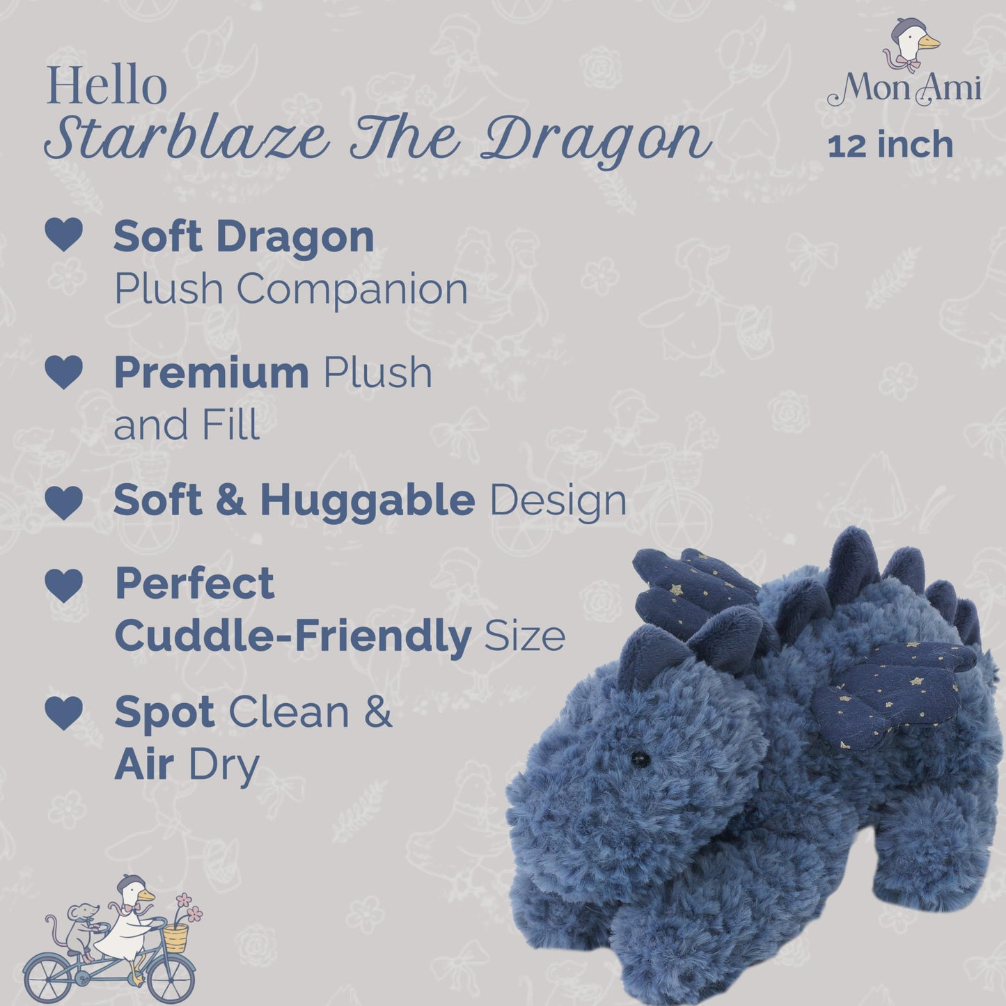 MON AMI Starblaze Dragon 12-Inch Stuffed Animal, Soft Dragon Plush Boys
