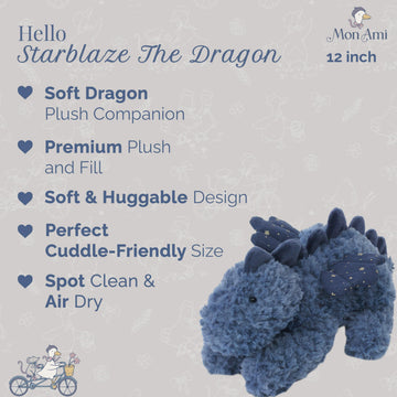 MON AMI Starblaze Dragon 12-Inch Stuffed Animal, Soft Dragon Plush Boys
