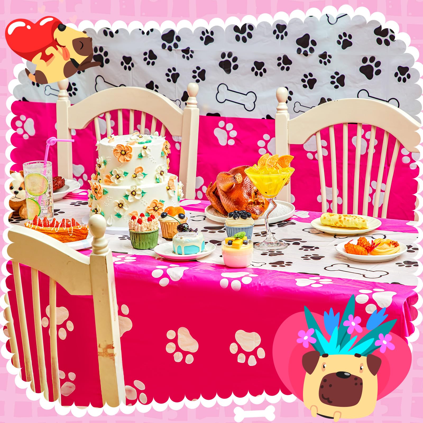 Newwiee 3 Pcs Puppy Paw Print Tablecloth Dog Pet Plastic Disposable Table Cover Paw Print Table Cloth Party Supplies for Puppy Dog Themed Party