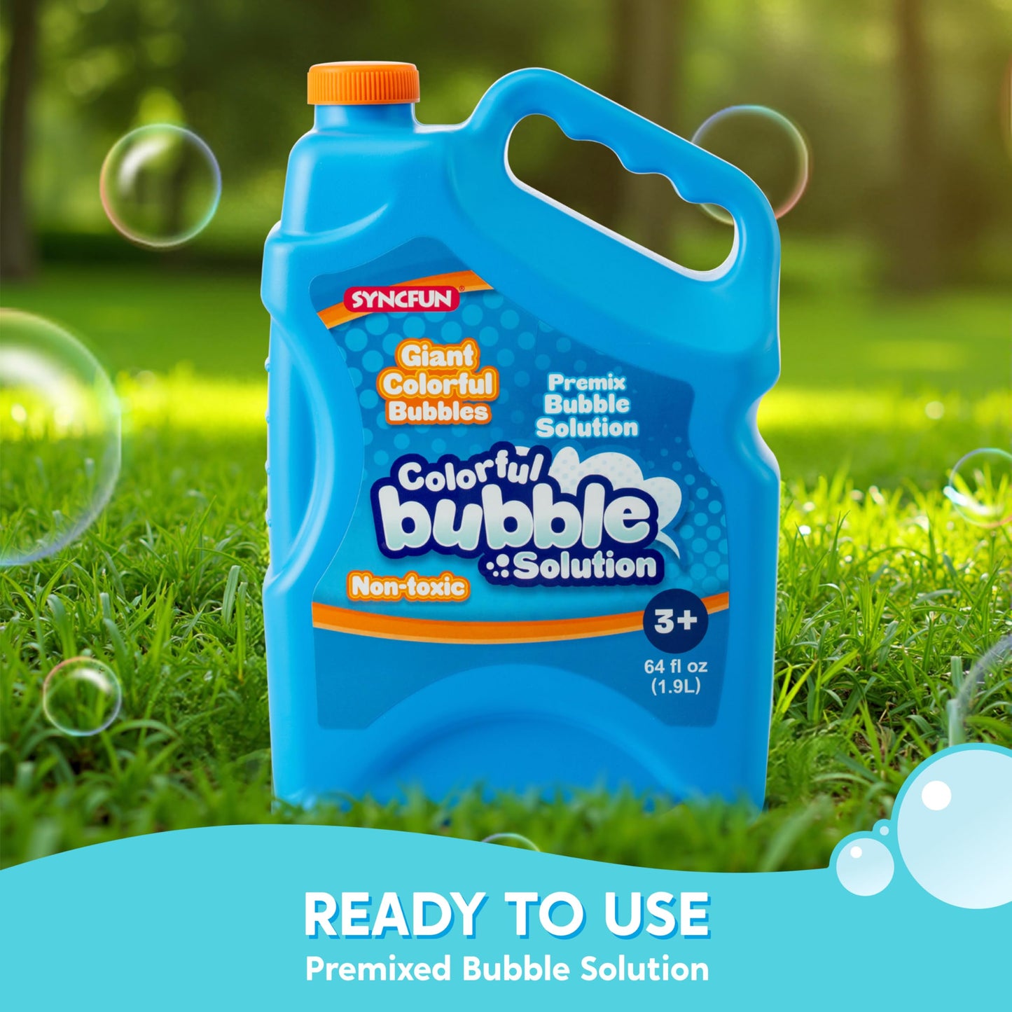 SYNCFUN 64 oz Premixed Bubble Solution, 1.9L Giant Pre-Mix Refill Solution for Bubble Machine, Bubbles for Kids, Wands, Blower, Easter, Outdoors