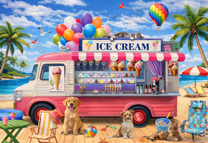 300 Piece Puzzles for Adults Kids Seniors - Ice Cream Truck - Summer Beach Jigsaw Puzzles