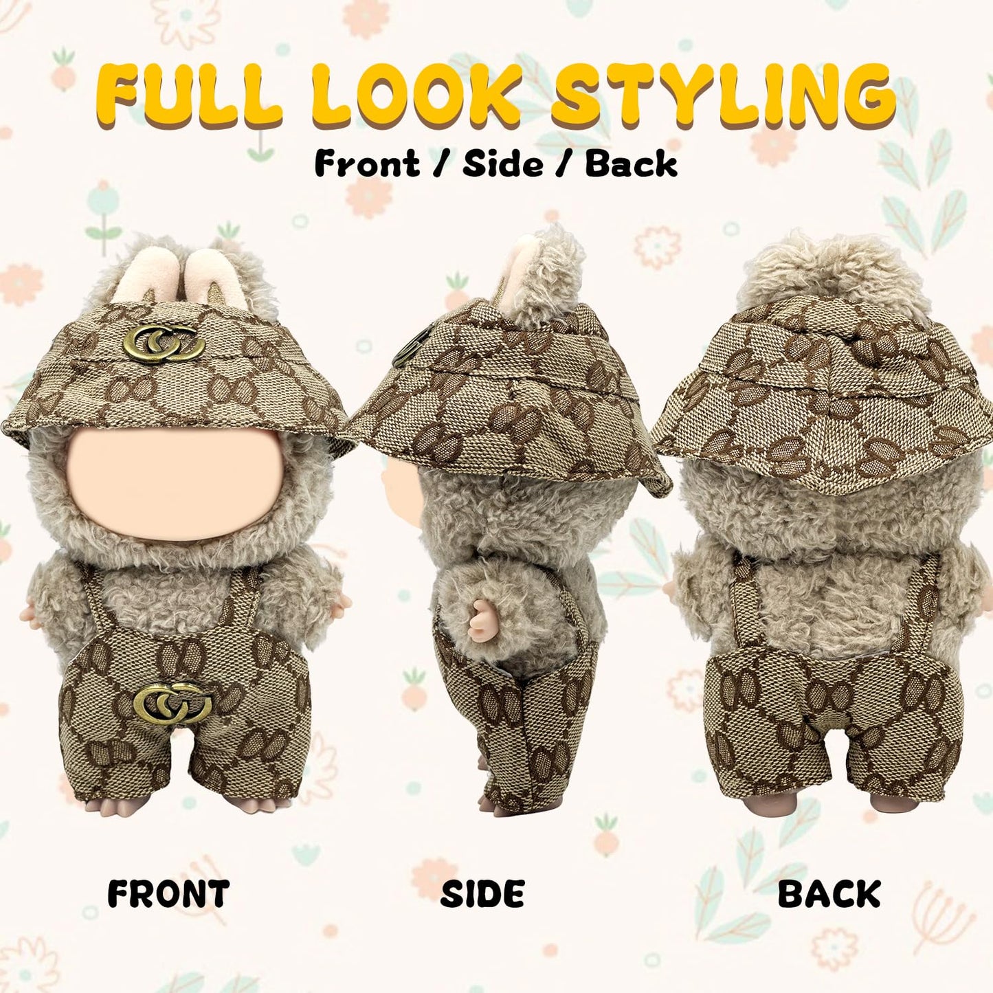 Lukxi 17cm Clothes Set(Only Outfit), Hat & Overalls Set for 6.7inch Doll, Cute Clothes for Dress up Unique Style, Stylish Clothes for Doll (Brown)