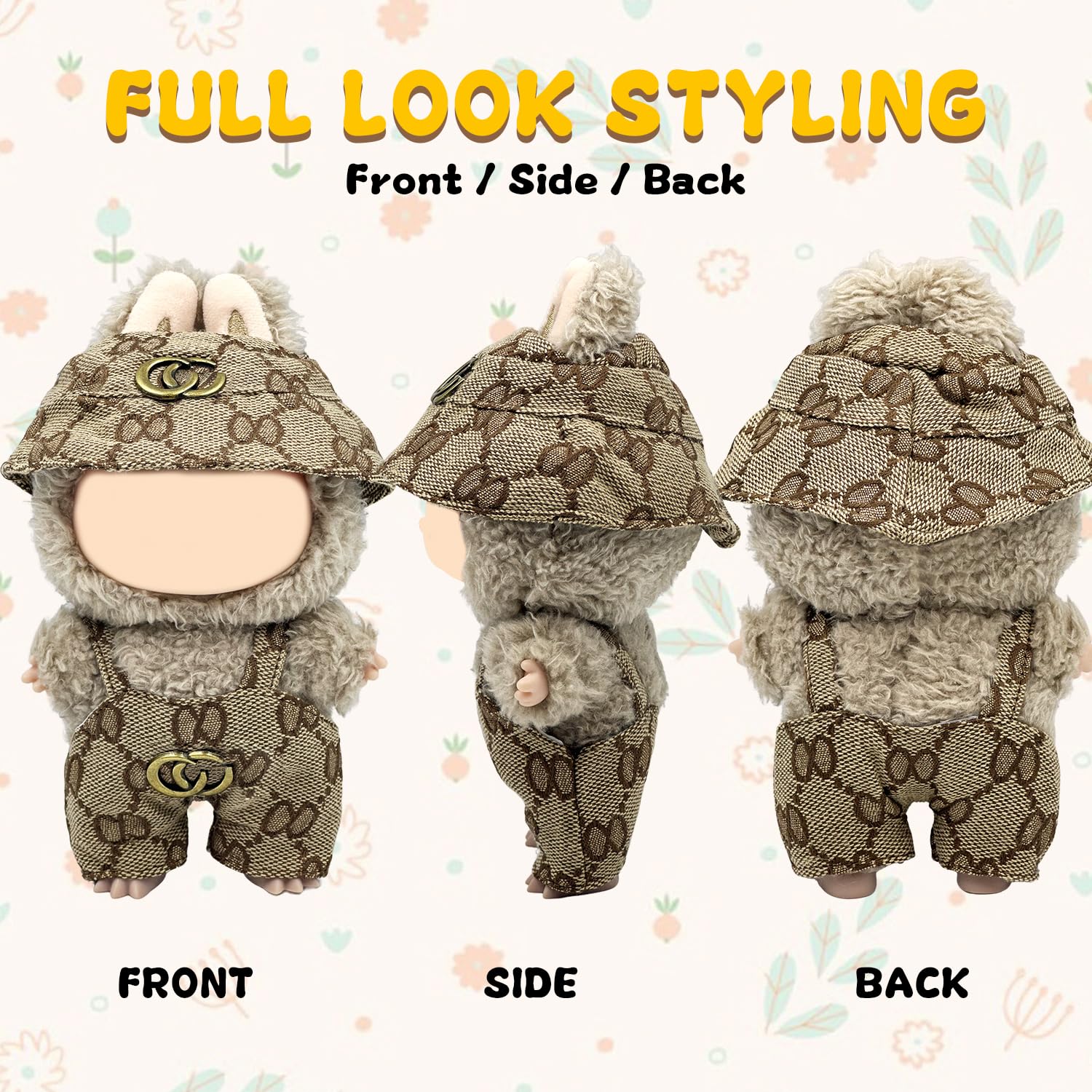 Lukxi 17cm Clothes Set(Only Outfit), Hat & Overalls Set for 6.7inch Doll, Cute Clothes for Dress up Unique Style, Stylish Clothes for Doll (Brown)