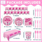 Pnuocax 171pcs Pink Spider Birthday Party Plates Napkins Paper Super Girl Cups Banner Disposable Tablecloth Tableware Set Good for Birthday Party