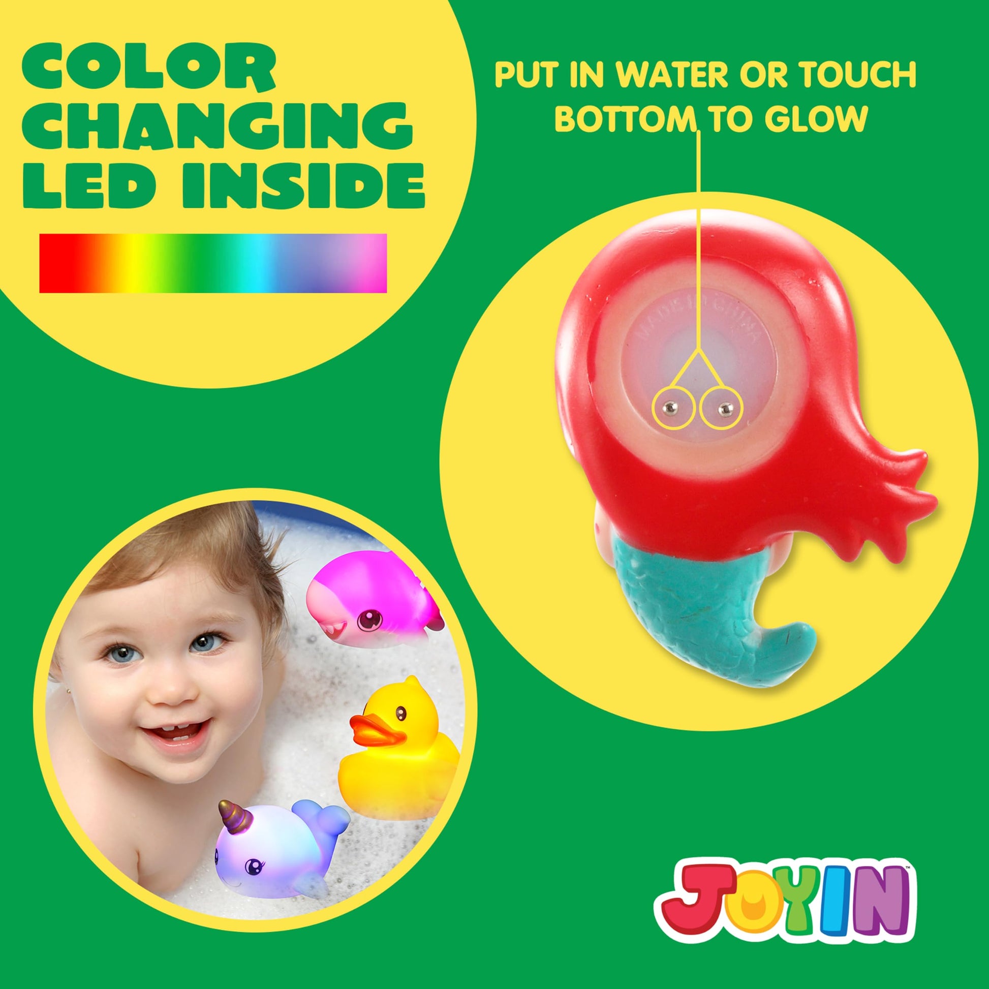 JOYIN 12 PCS Light Up Bath Toys, Toddler Flashing Colourful LED Bathtub Mermaid Toy, Baby Bathtime Floating Rubber Shower Gifts for Infant Kids Girls