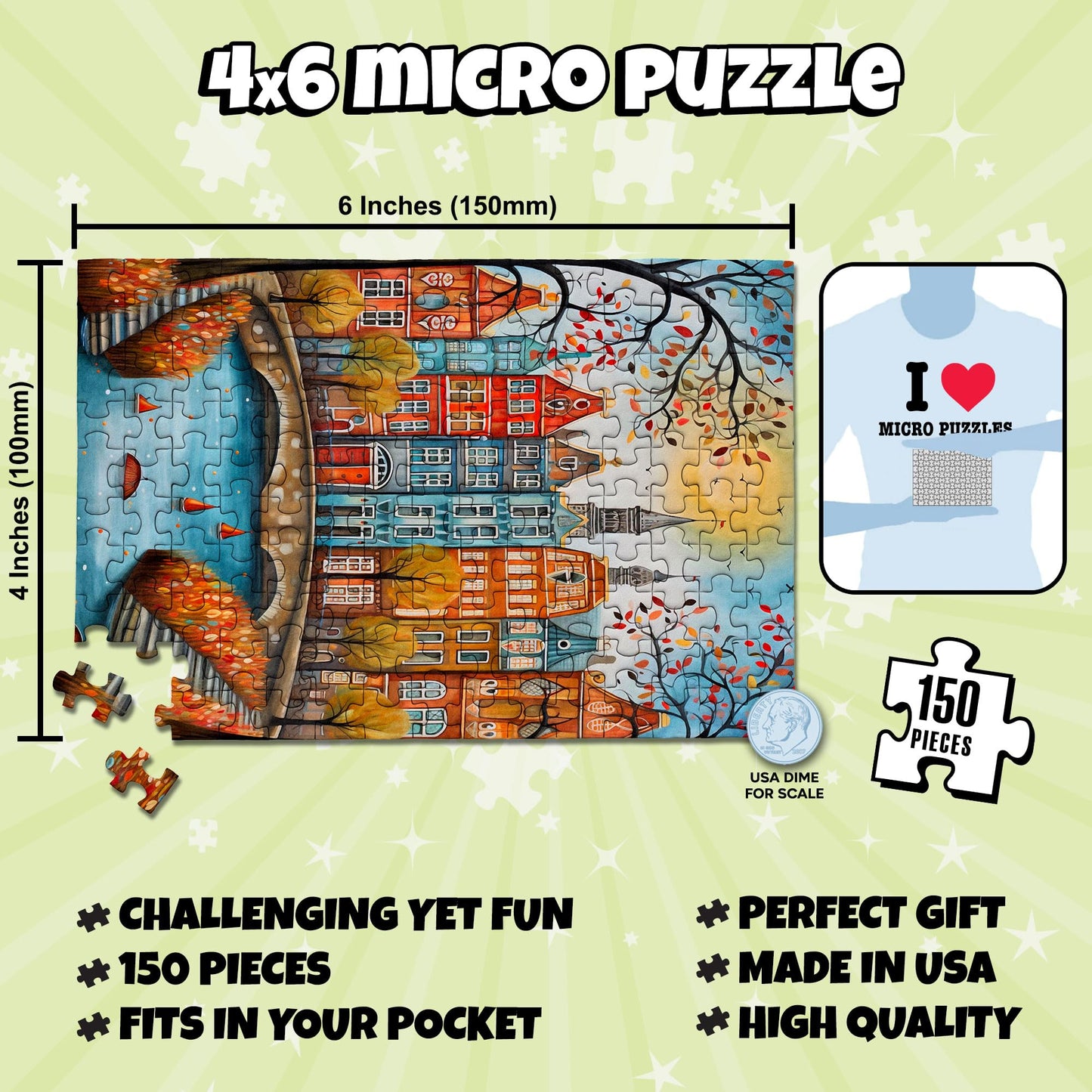 MicroPuzzles “City & Moon Scape” Mini Jigsaw Puzzle 2-Pack - 150-Piece Night-Skyline Travel 4×6 in Puzzle Gift | Made in USA | Small Business