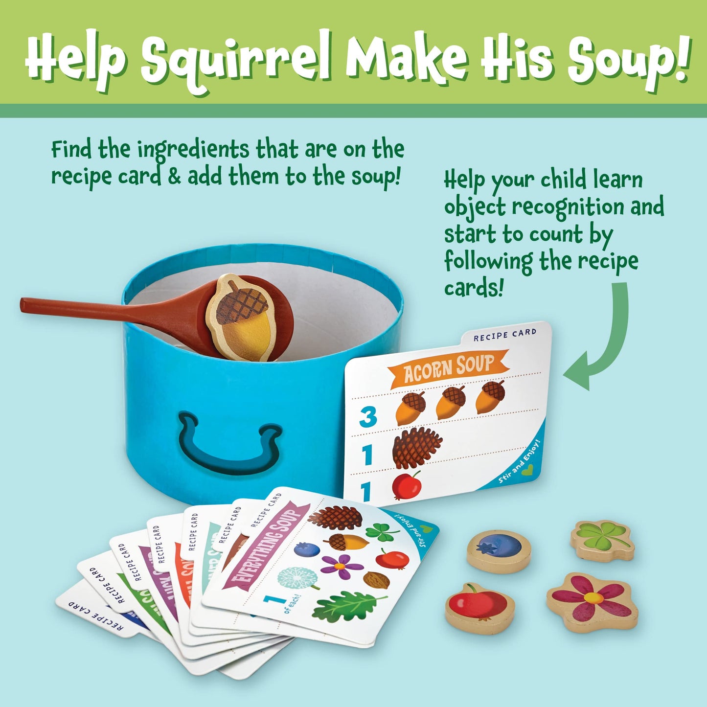 Peaceable Kingdom Acorn Soup - Game for You and Your 2 + Year Old - Fun Toddler Games Ages 2-4 That Teach Numbers and Counting Skills