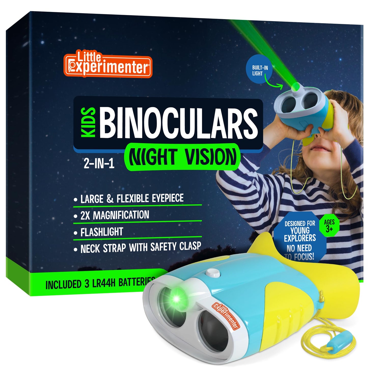 Little Experimenter Night Vision Binoculars for Kids, Flashlight, Ages 3-6