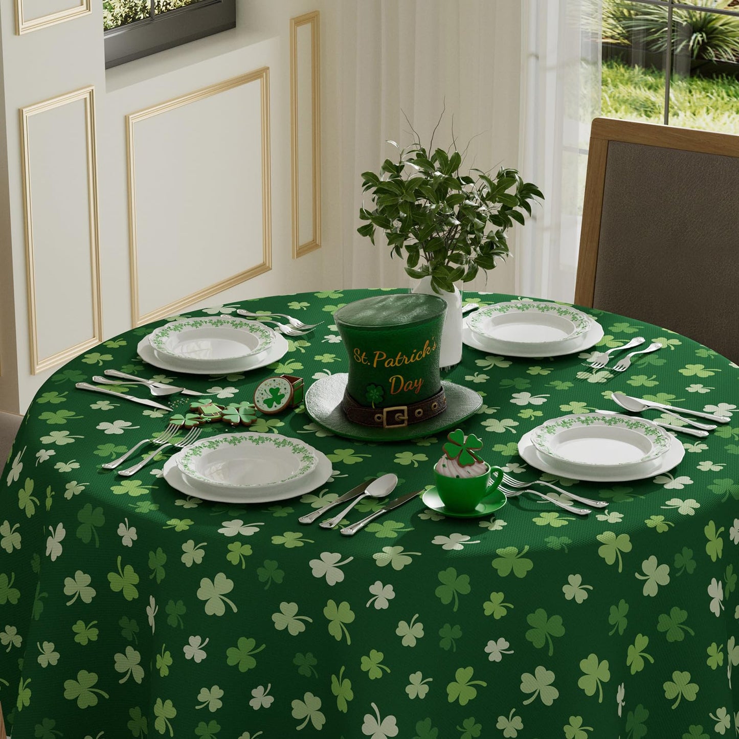 XCHI Green Shamrocks St. Patrick's Day Tablecloth Rectangle Table Cloth Washable Table Covers for Indoor Dining Home Party Decorations 60x84 Inch