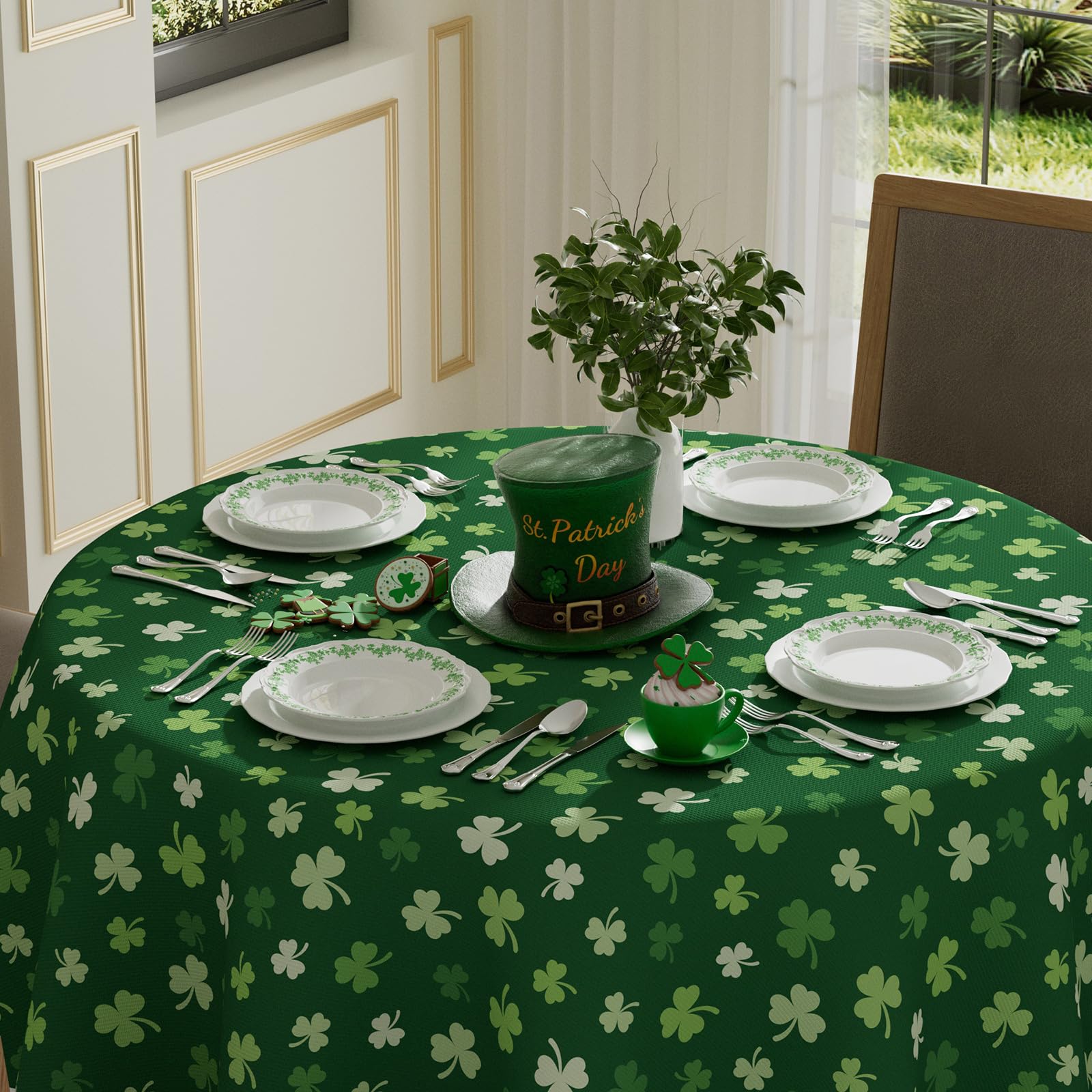 XCHI Green Shamrocks St. Patrick's Day Tablecloth Rectangle Table Cloth Washable Table Covers for Indoor Dining Home Party Decorations 60x84 Inch